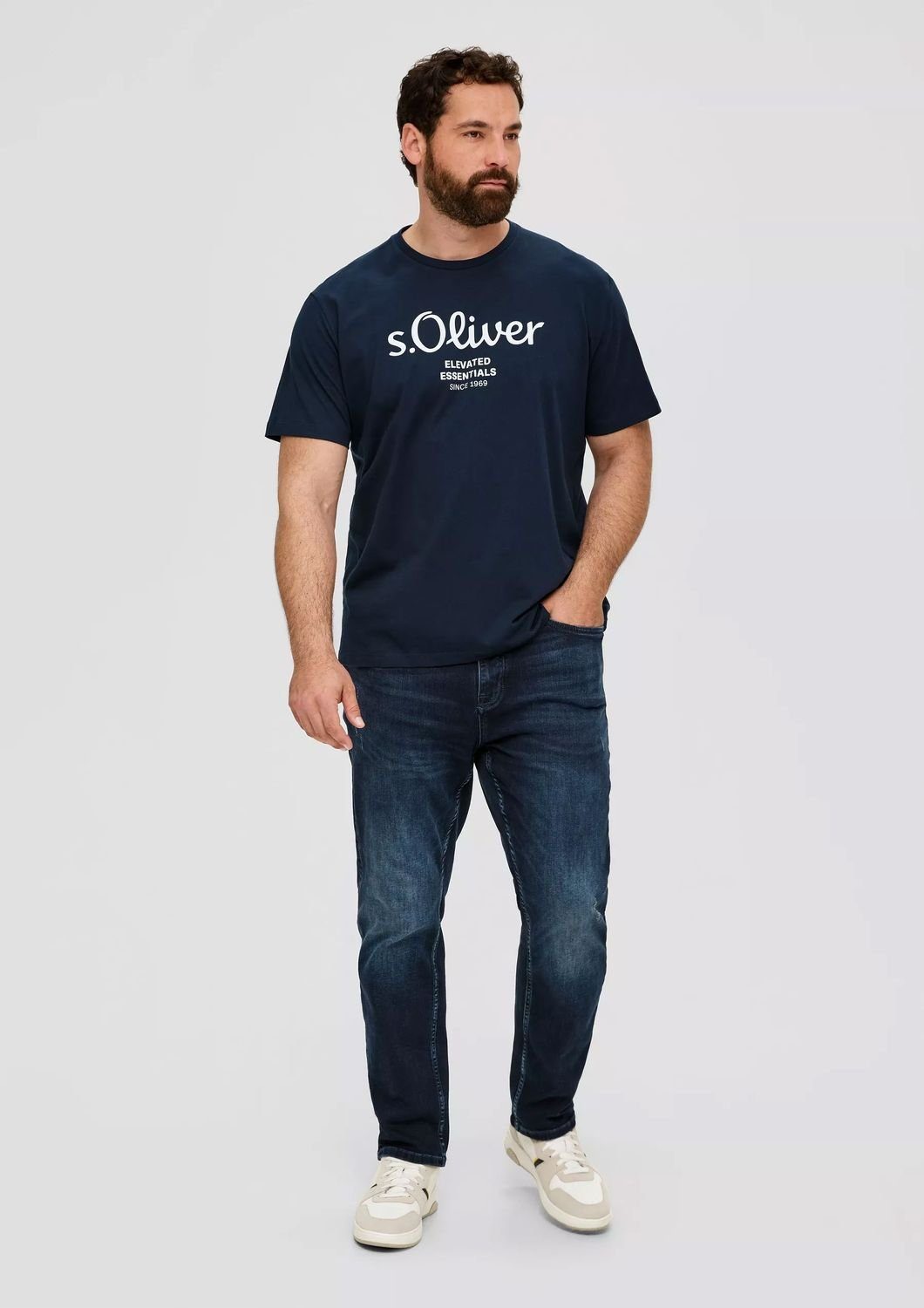 T-Shirt 2er (2-tlg) im Navy kurzarm, Big Rundhals, s.Oliver Logo-Aufdruck, Pack Size