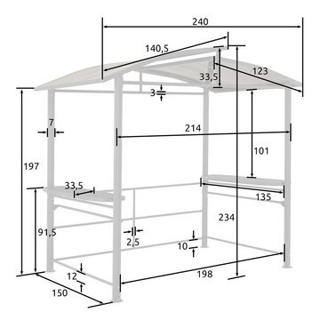 tectake Pavillon Asado, mit 3 Seitenteilen, (Komplettset), robuste Oberfläche