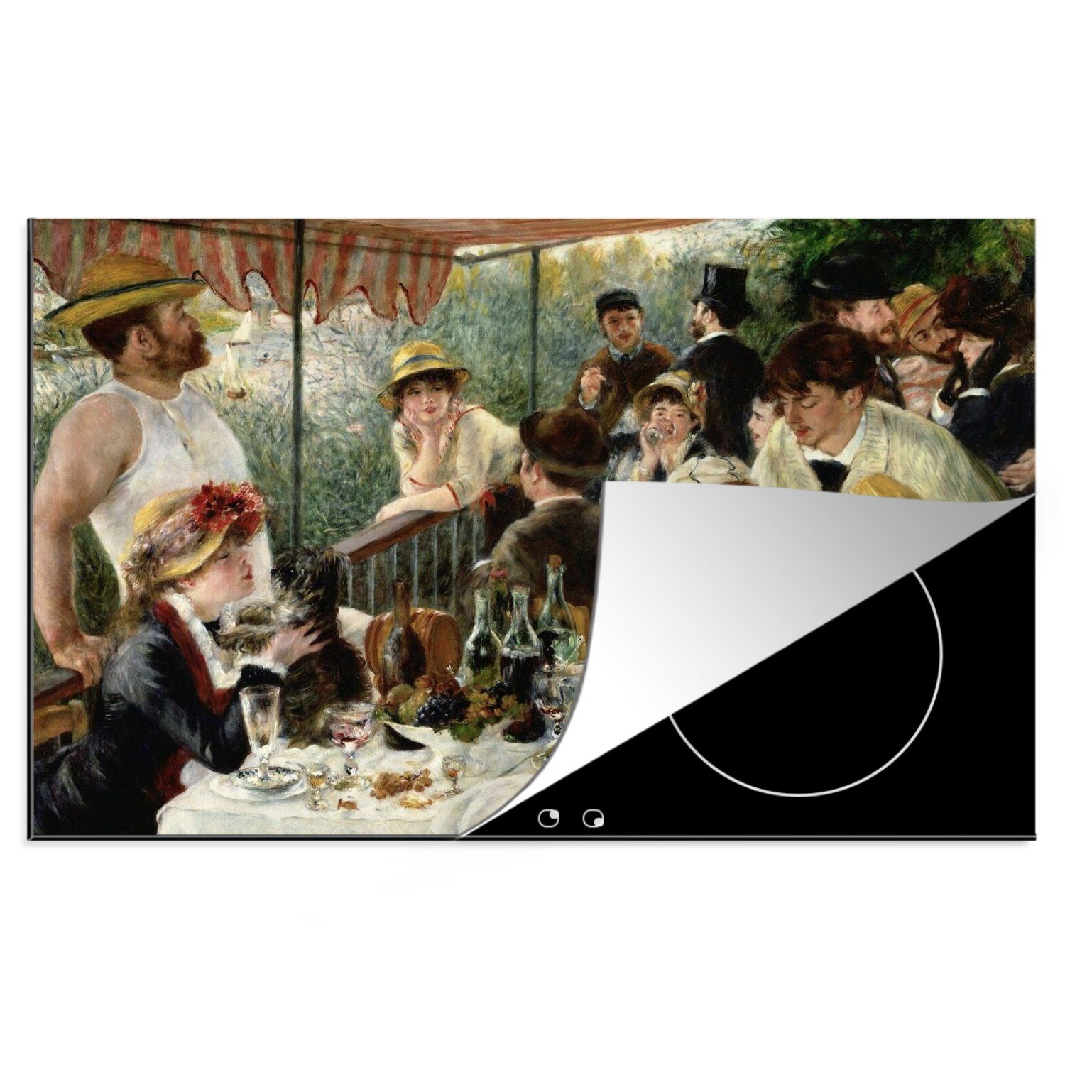MuchoWow Herdblende-/Abdeckplatte Mittagessen der Ruderer - Gemälde von Pierre-Auguste Renoir, Vinyl, (1 tlg), 81x52 cm, Induktionskochfeld Schutz für die küche, Ceranfeldabdeckung