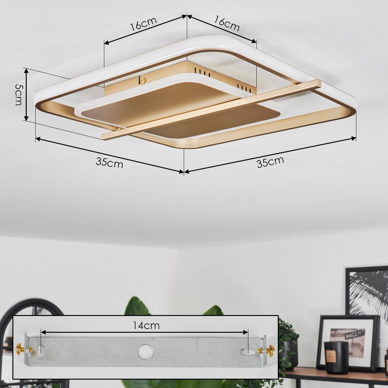 wechselbar, aus Goldfarben/Weiß, 35 Kelvin, Deckenleuchte hofstein 35 im Design, 3520 Lumen LED modernen LED 36 cm Deckenlampe Metall/Kunststoff Watt, in 3000 cm, moderne x