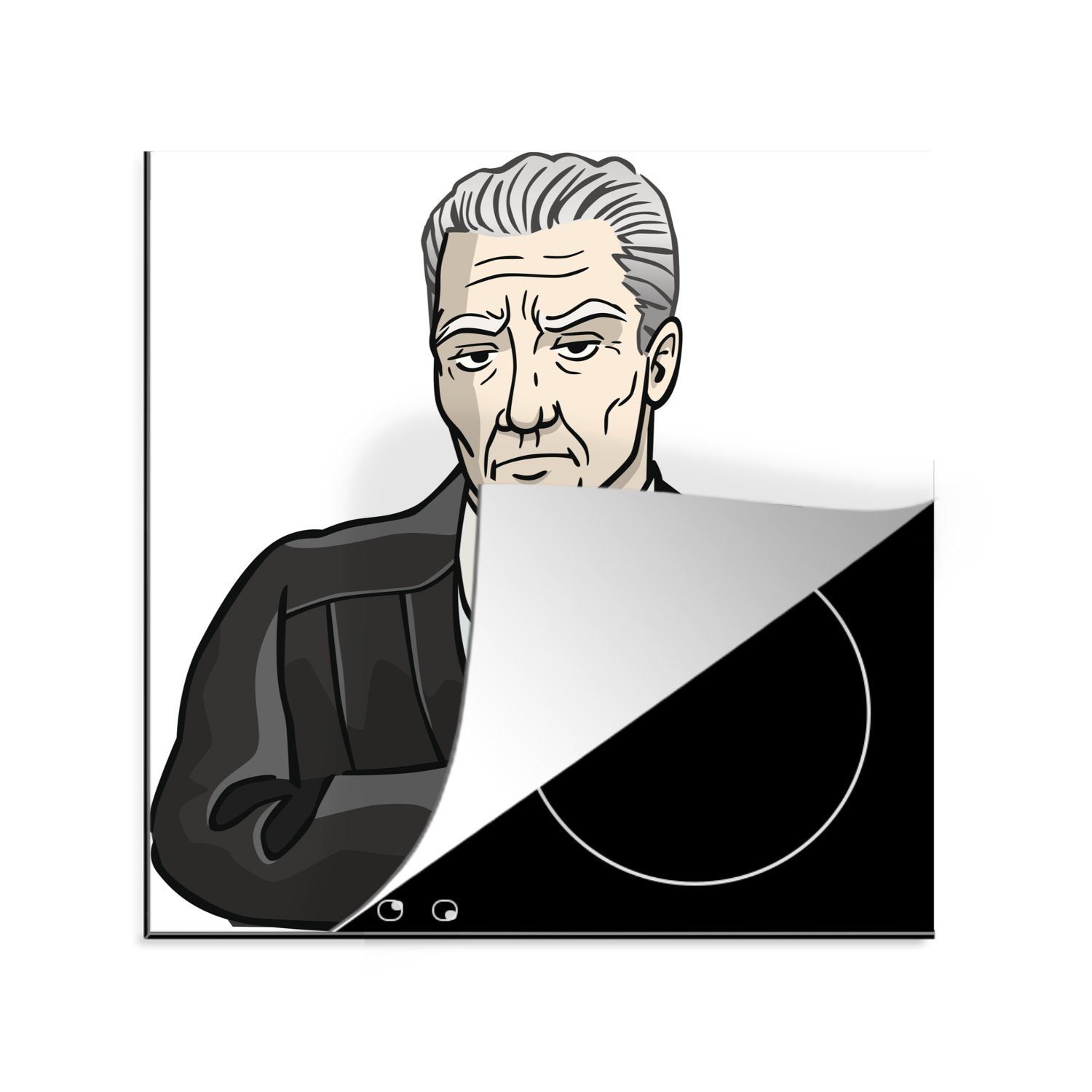 MuchoWow Herdblende-/Abdeckplatte Eine Illustration eines Richters mit einem Holzhammer, Vinyl, (1 tlg), 78x78 cm, Ceranfeldabdeckung, Arbeitsplatte für küche
