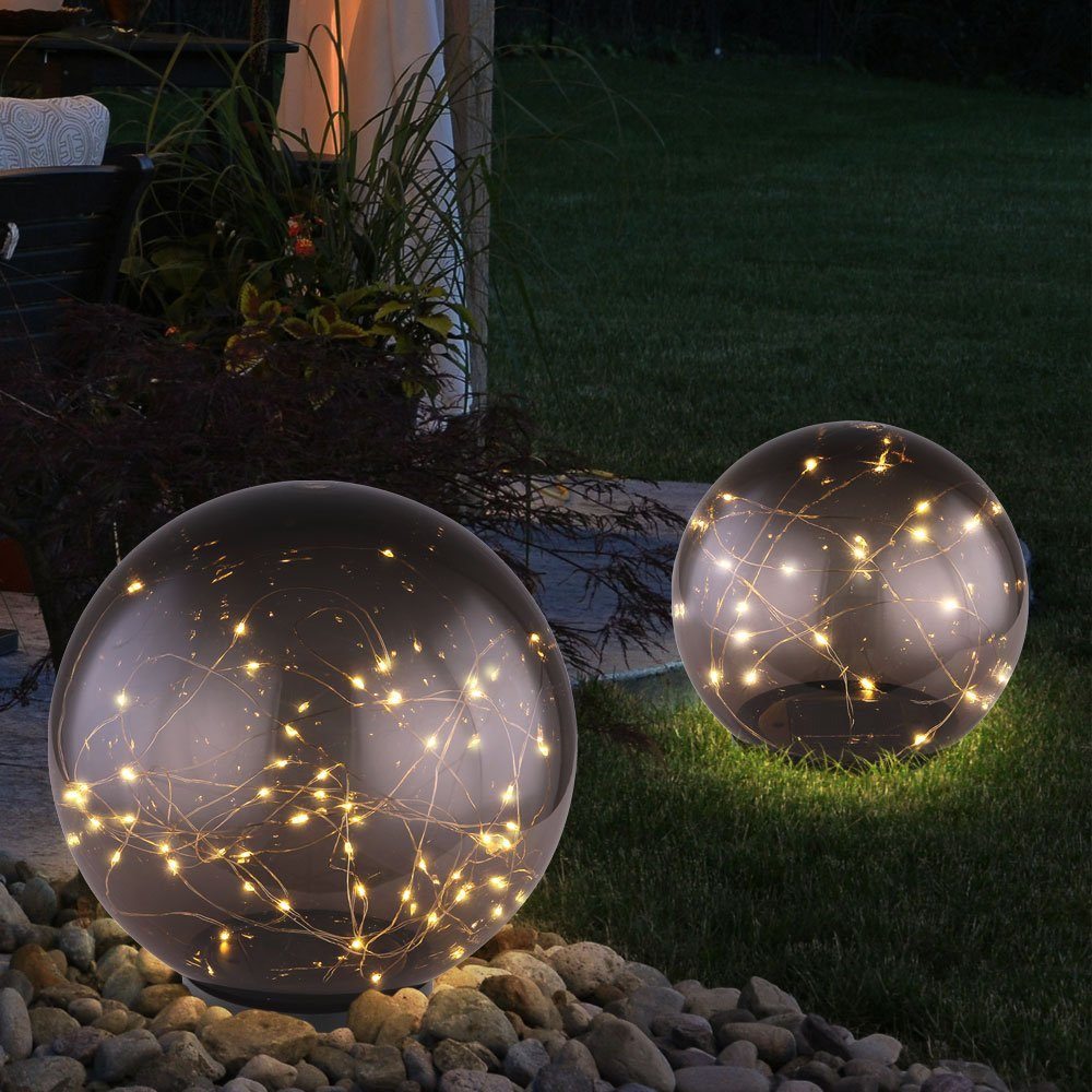 Warmweiß, LED Veranda Leuchten LED Steck rauch SOLAR Kugeln etc-shop Set Garten LED-Leuchtmittel fest Gartenleuchte, verbaut, 2er Außen