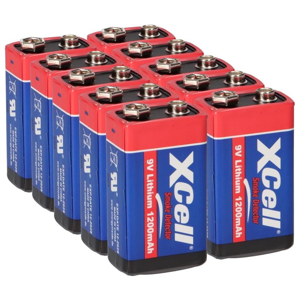 XCell 10x XCell Lithium 9V Block Hochleistungs- Batterien für Rauchmelder / Batterie