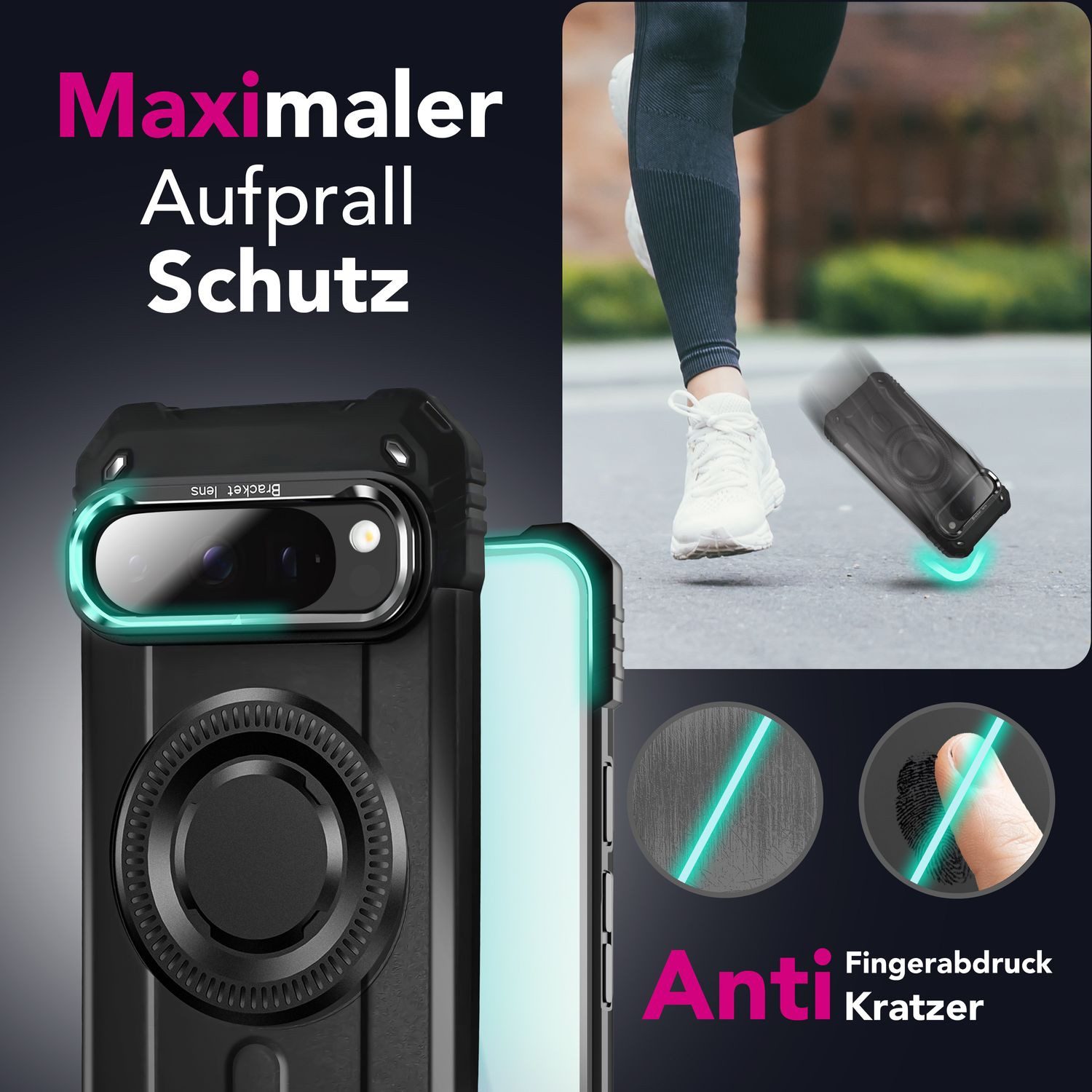 Nalia Smartphone-Hülle Google Pixel 9 Pro XL, Panzerhülle / Sturzsicher / MagSafe / Kickstand / Militär Schutzhülle