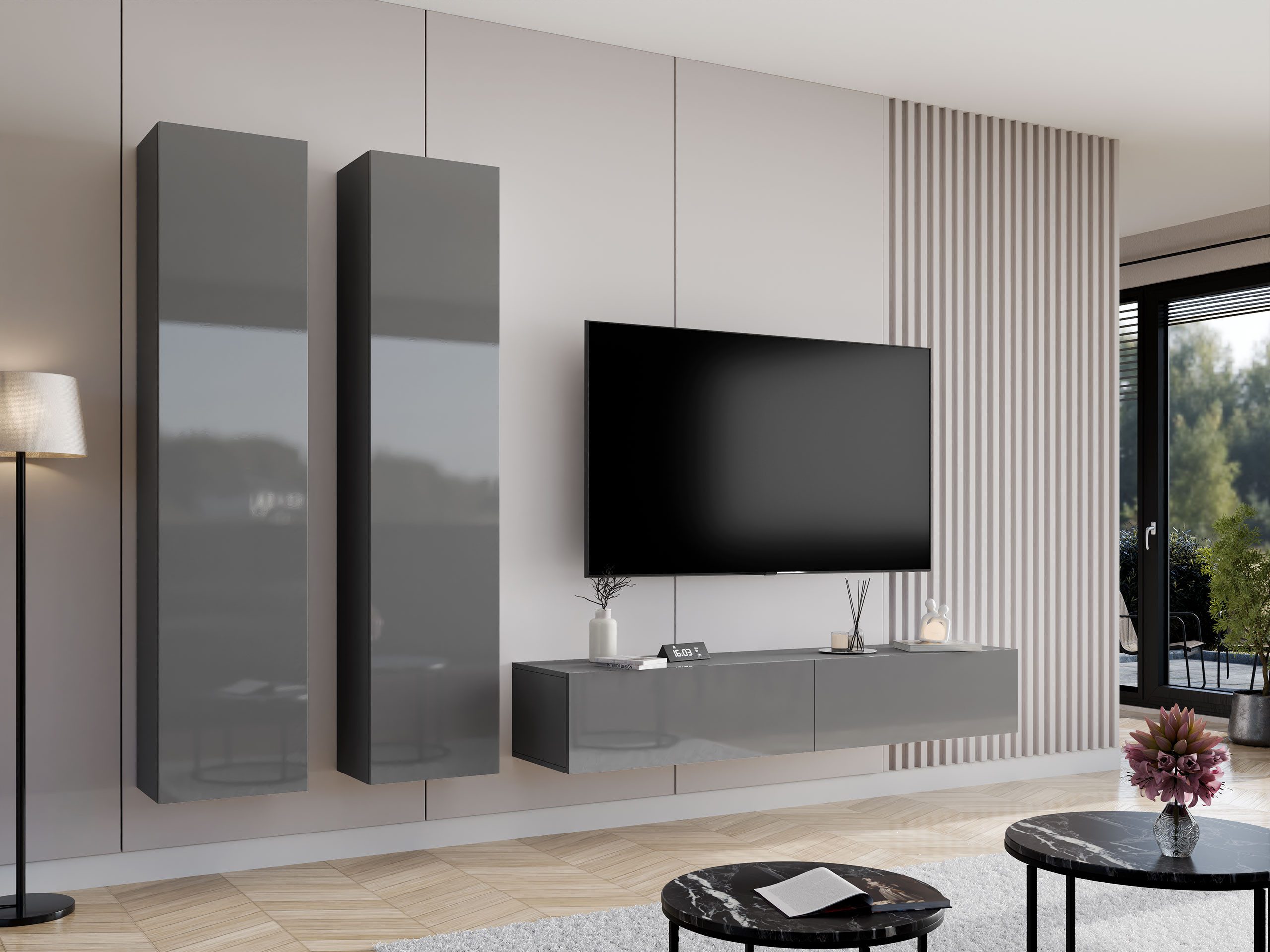 MIRJAN24 Wohnwand Vigo IV, (3er-Set, 2x Vitrine, TV-Lowboard), grifflosem Ö günstig online kaufen