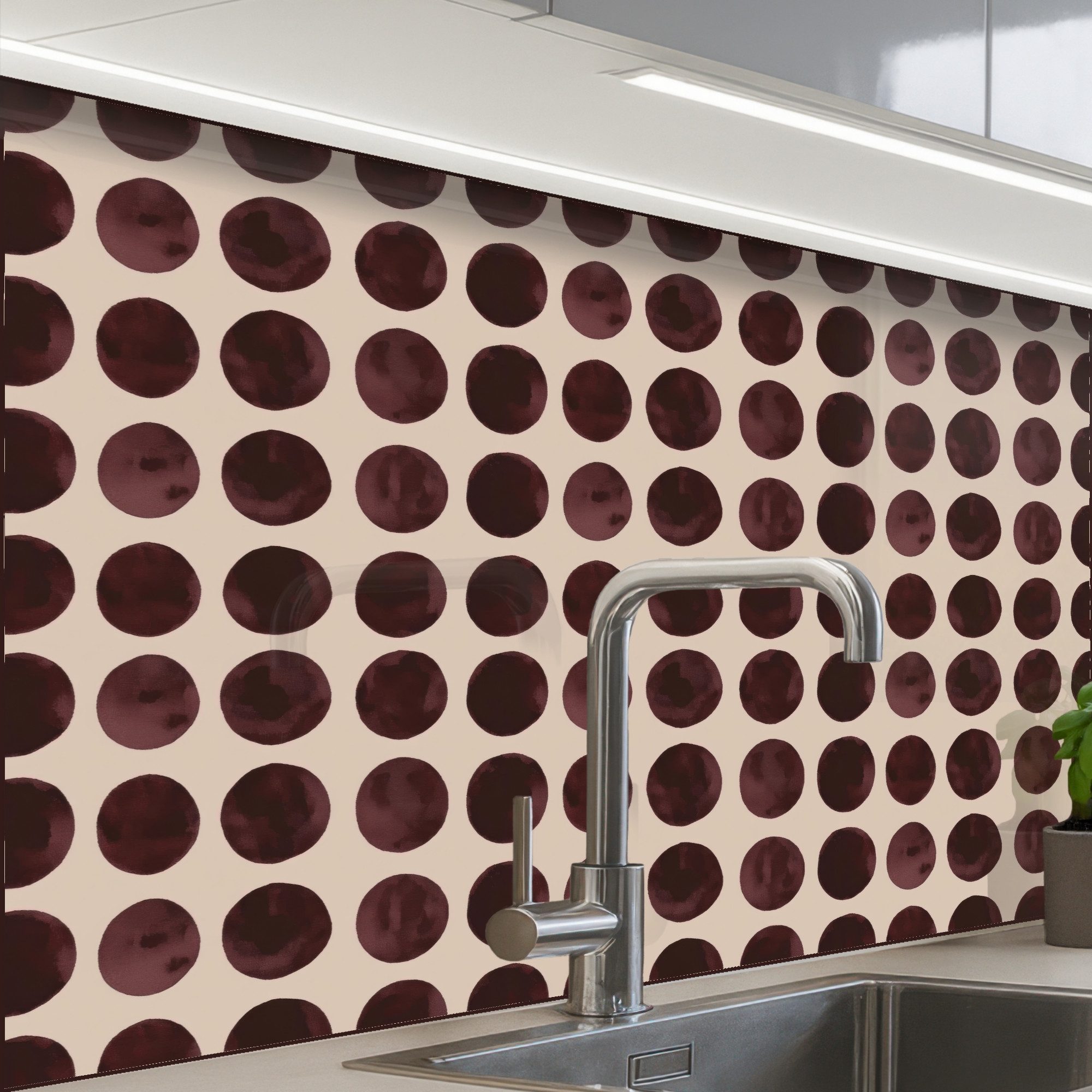 KitchenYeah Küchenrückwand Muster selbstklebend (keine Folie) Polka dots - Muster - Braun, (1-tlg), Spritzschutz, Küche, Rückwand, Küchenwand, Küchenfront, 30x20 cm