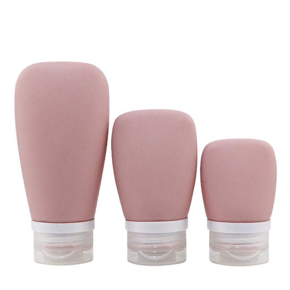 HAMÖWO Kosmetiktasche 3er-Set Silikon-Reiseflaschen 38 ml/60 ml/90 ml Auslaufsicherer rosa