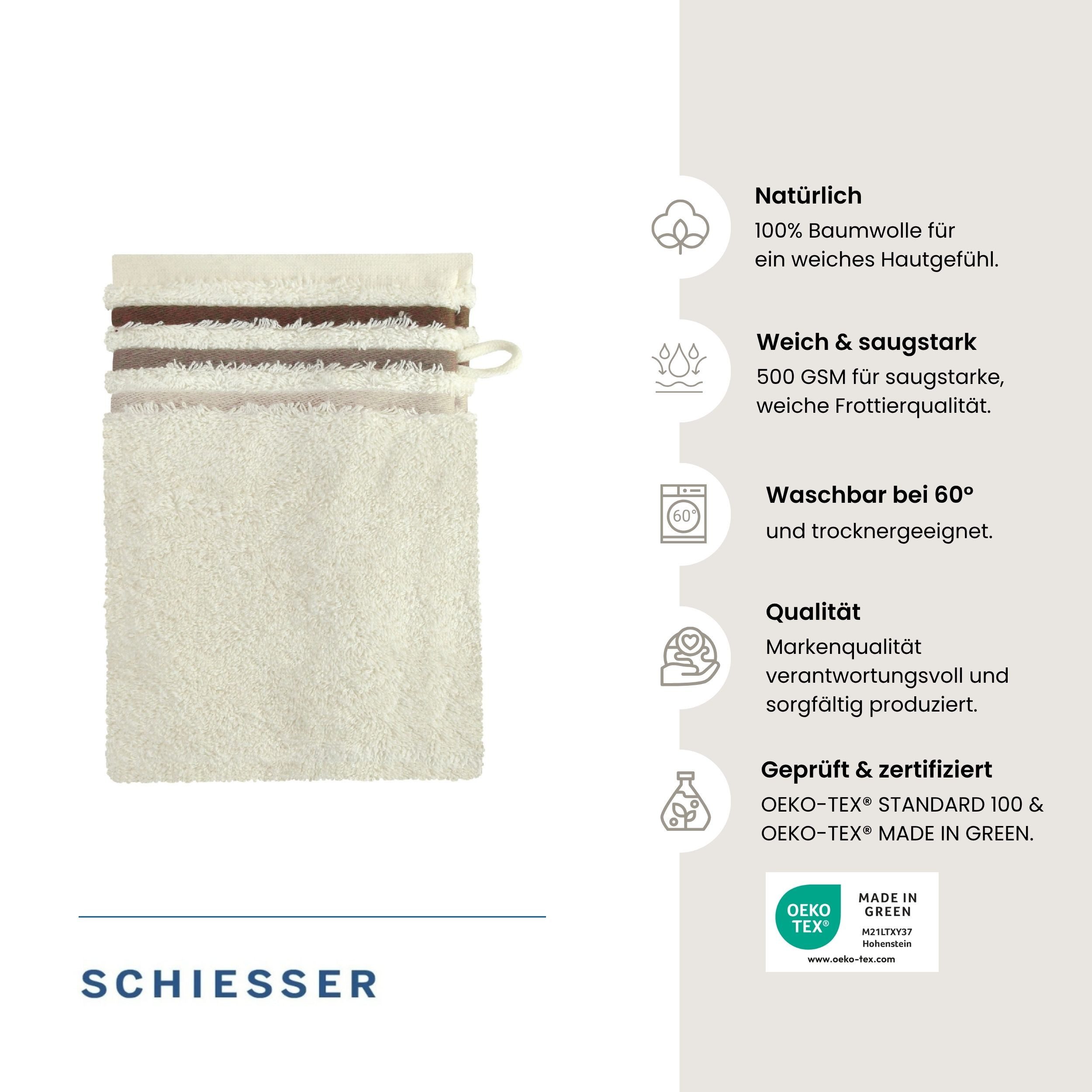 Schiesser Waschhandschuh Skyline Color aus 100 % Baumwolle mit eleganter Streifenbordüre, (5-St), OEKO-TEX® MADE IN GREEN – Bild 2 von 5