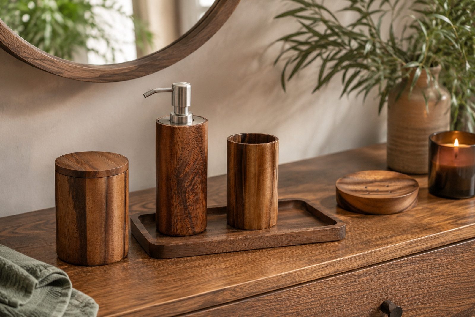 houseproud Badaccessoire-Set Timber Craft Badset aus Akazienholz, 5 tlg., geöltes Akazienholz