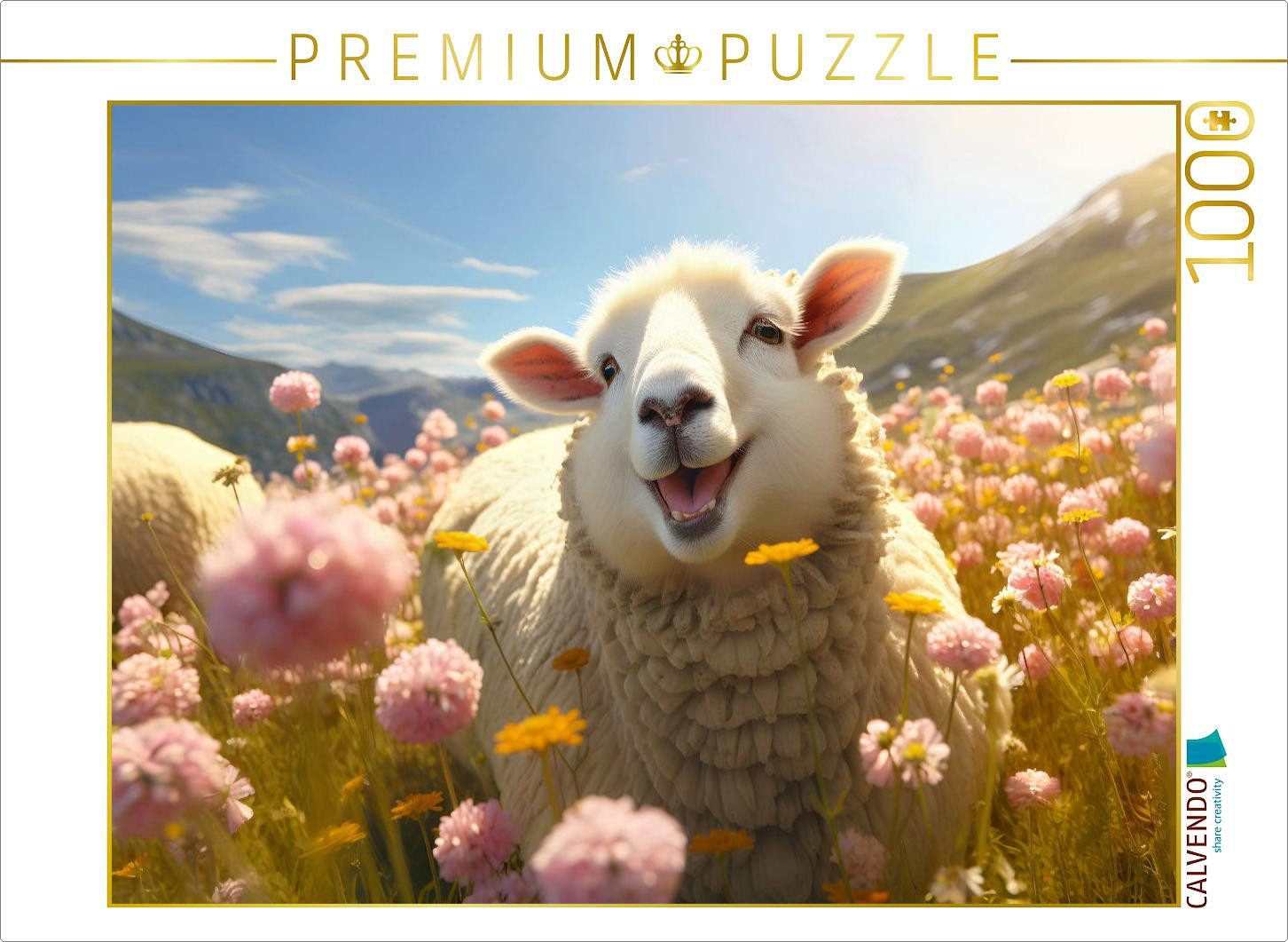 CALVENDO Puzzle CALVENDO Puzzle Fröhliches Schaf auf der Blumenwiese, 1000 Teile Lege, 1000 Puzzleteile