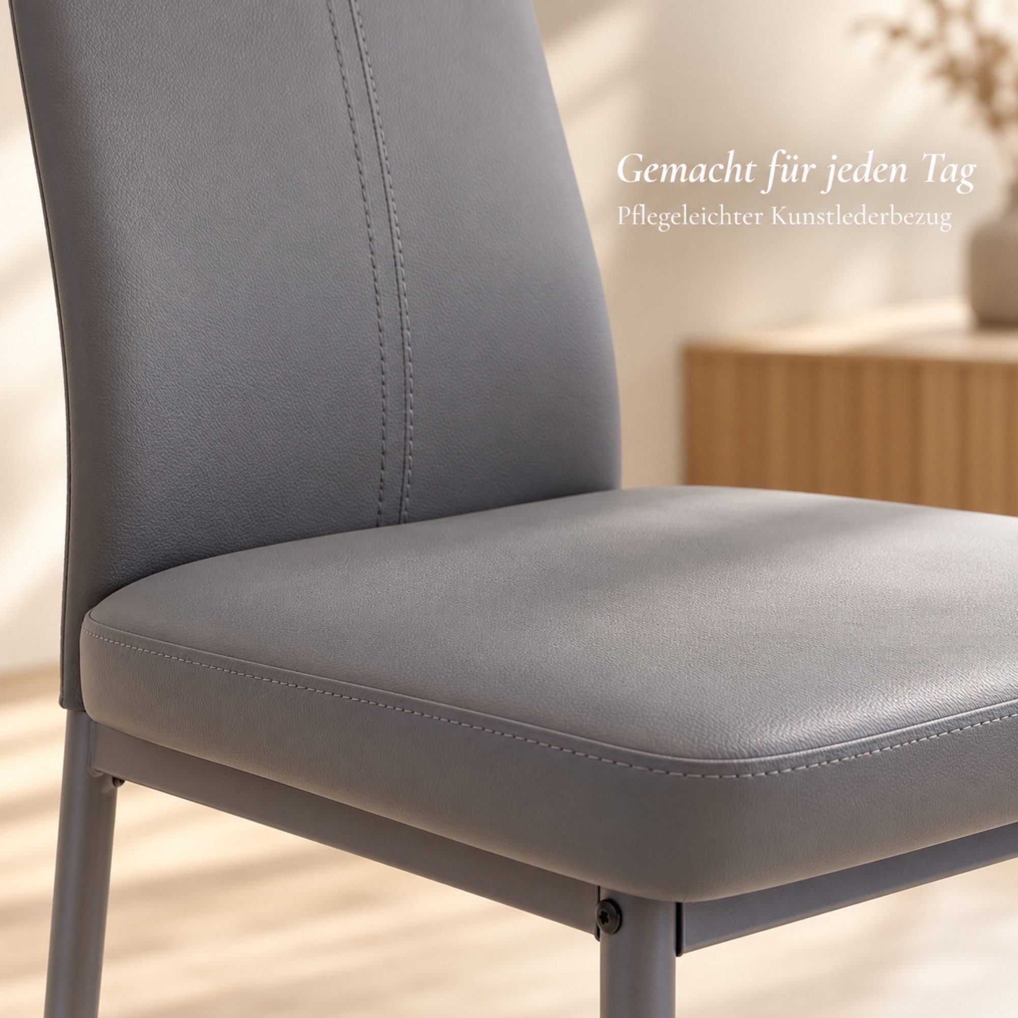 Albatros International Esszimmerstuhl Esszimmer Stühle 4 er Set SALERNO, Stuhl Stühle Esszimmerstühle, Küche (4er Set, Grau, Kunstleder Bezug), Küchenstuhl Küch – Bild 4 von 5