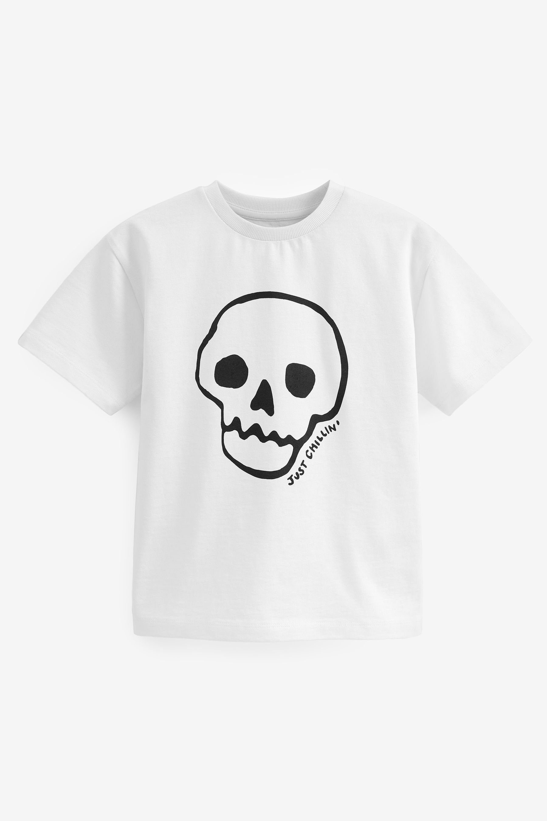 Next T-Shirt Relaxed Fit Kurzarm-T-Shirt (1-tlg) White Skull