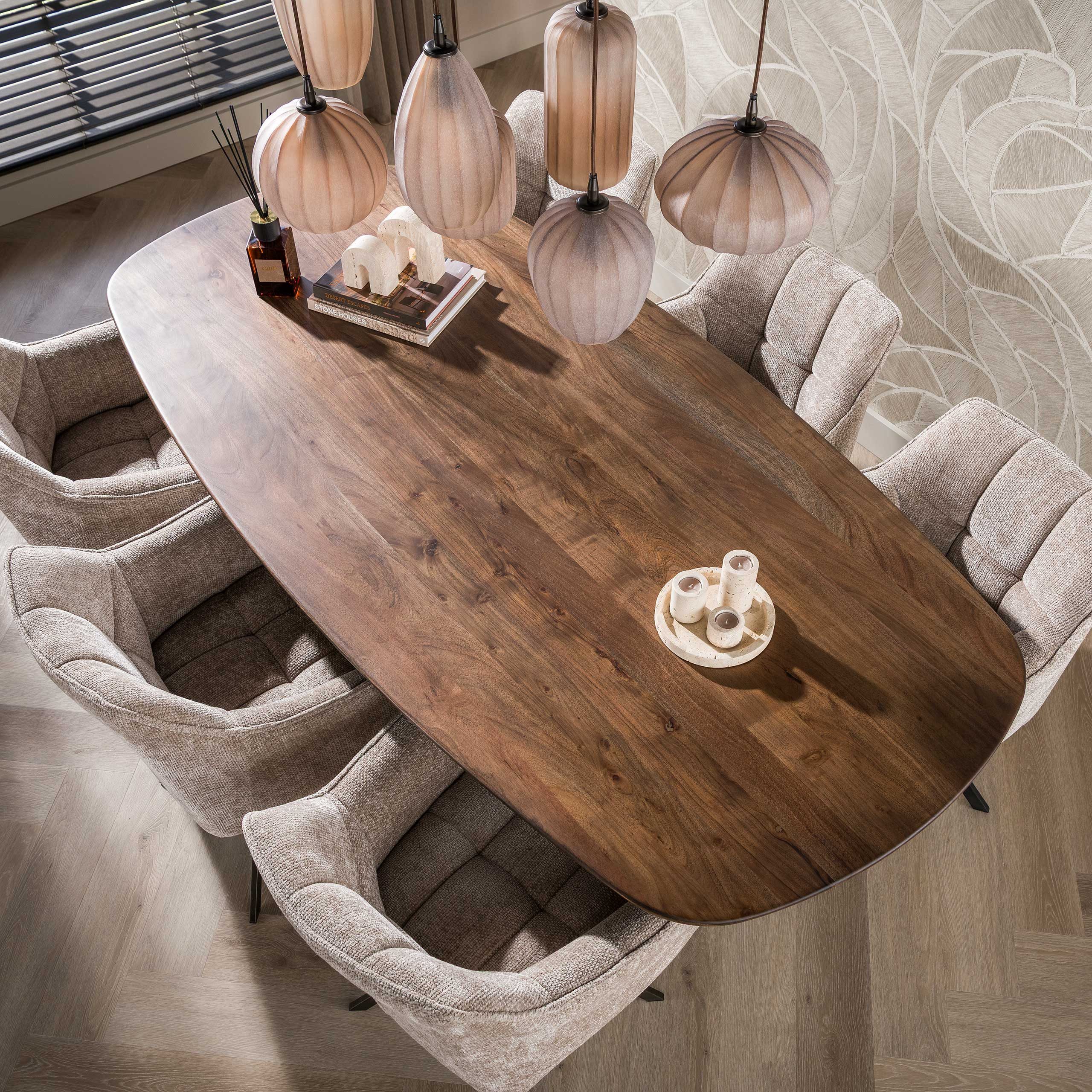 alesvelt Esstisch ONDA Massivholz-Tisch in Dänisch Oval mit Säulenfuß Akazie (1-Tisch), 215x105x77cm 180x90x77cm