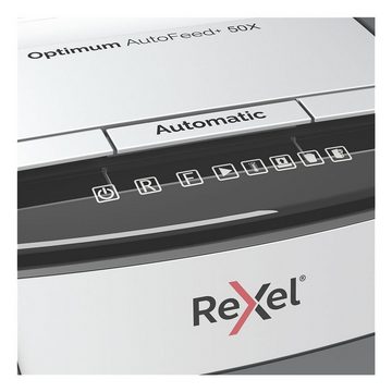 REXEL Aktenvernichter Optimum AutoFeed+ 50X, Partikelschnitt 4x28 mm, Autofeed / Einzelblatt-Einzug, 20 Liter