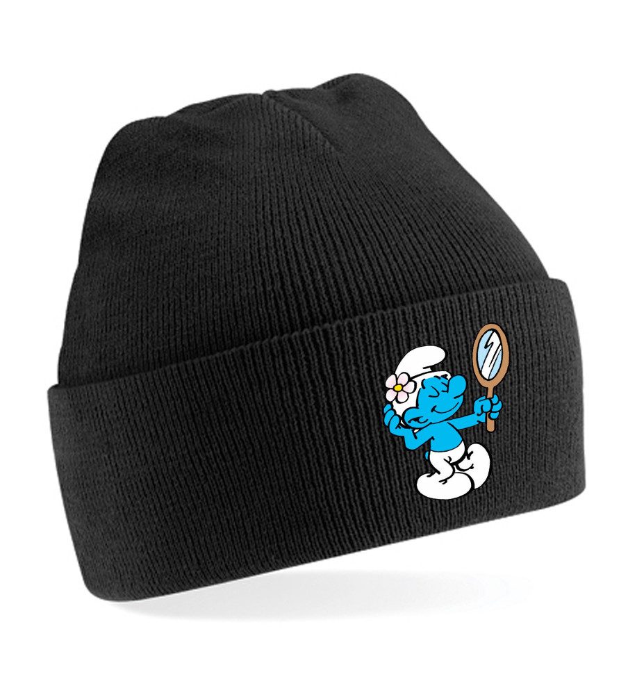 Hubihu Beanie (Einzelprodukt, Einzelartikel) Schlumpf Beanie Strickmütze Spiegel Motiv Wintermütze Unisex OneSize