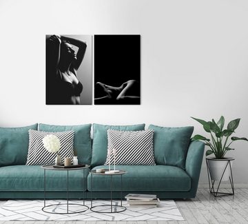 Sinus Art Leinwandbild 2 Bilder je 60x90cm Akt Erotisch Sinnlich Verführerisch Schlafzimmer Niveauvoll Schwarz Weiß