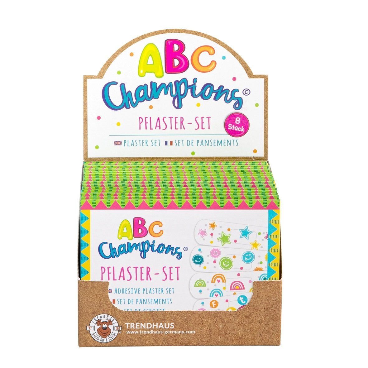 LK Trend & Style Wundpflaster ABC CHAMPIONS Pflaster-Set 8-teilig (aufmunternden Motiven, die kleine Verletzungen im Alltag ganz schnell vergessen lassen, 8 St., hypoallergene und hautfreundlichenEigenschaften), Das Plaster für jeden ABC Schützen