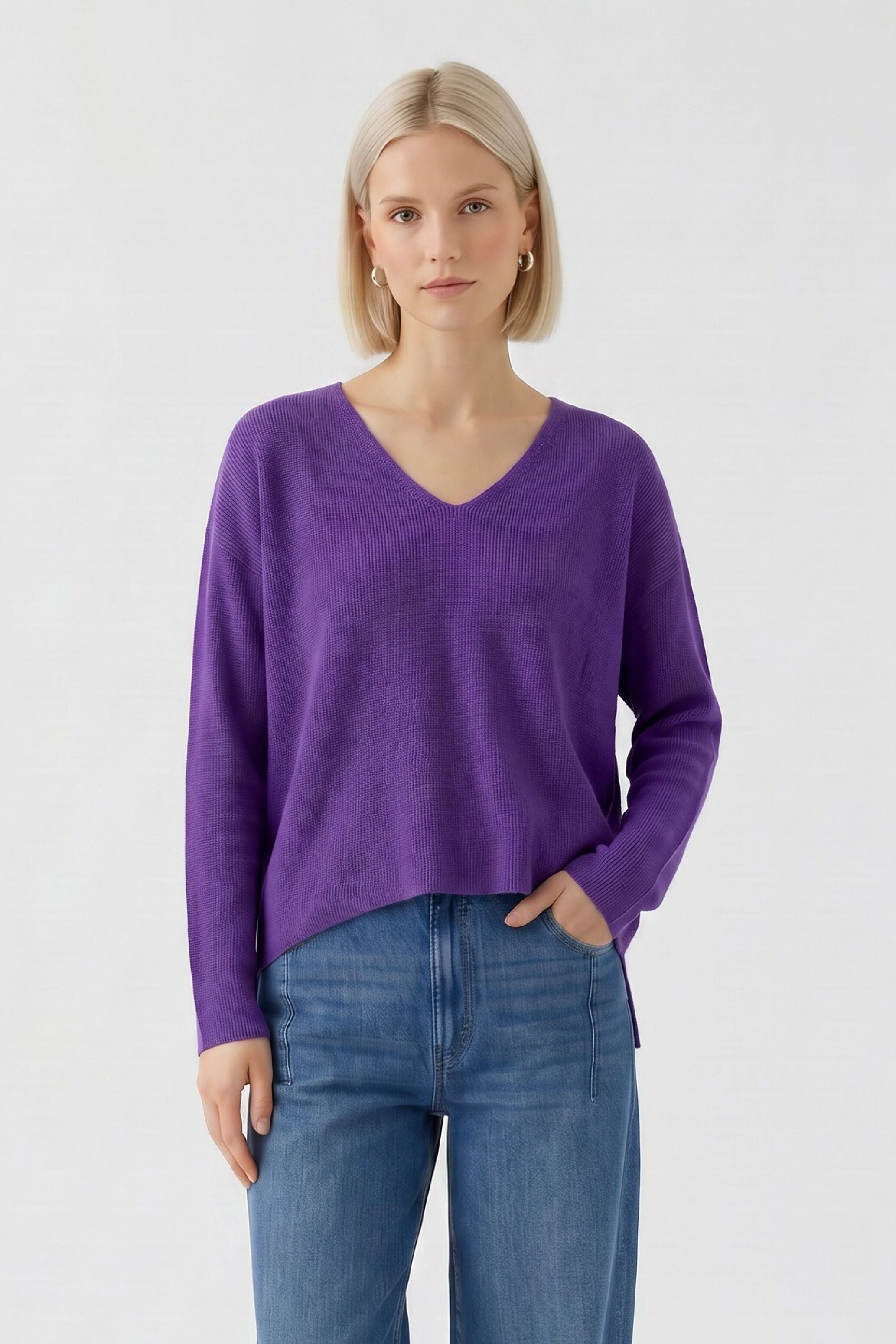 Oui V-Ausschnitt-Pullover FREYJA Viskosemischung