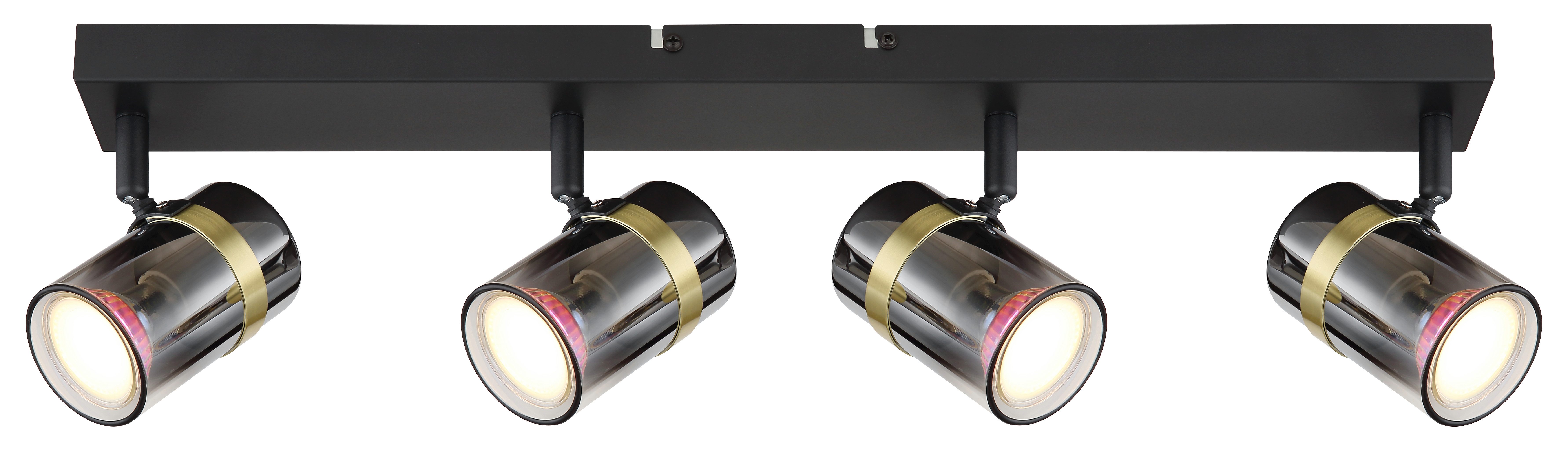 GLOBO LIGHTING Deckenstrahler TRABBY, ohne Leuchtmittel, Deckenspot/schwarz/Glas rauchfarben/messingfarben/Flur/Wohnzimmer