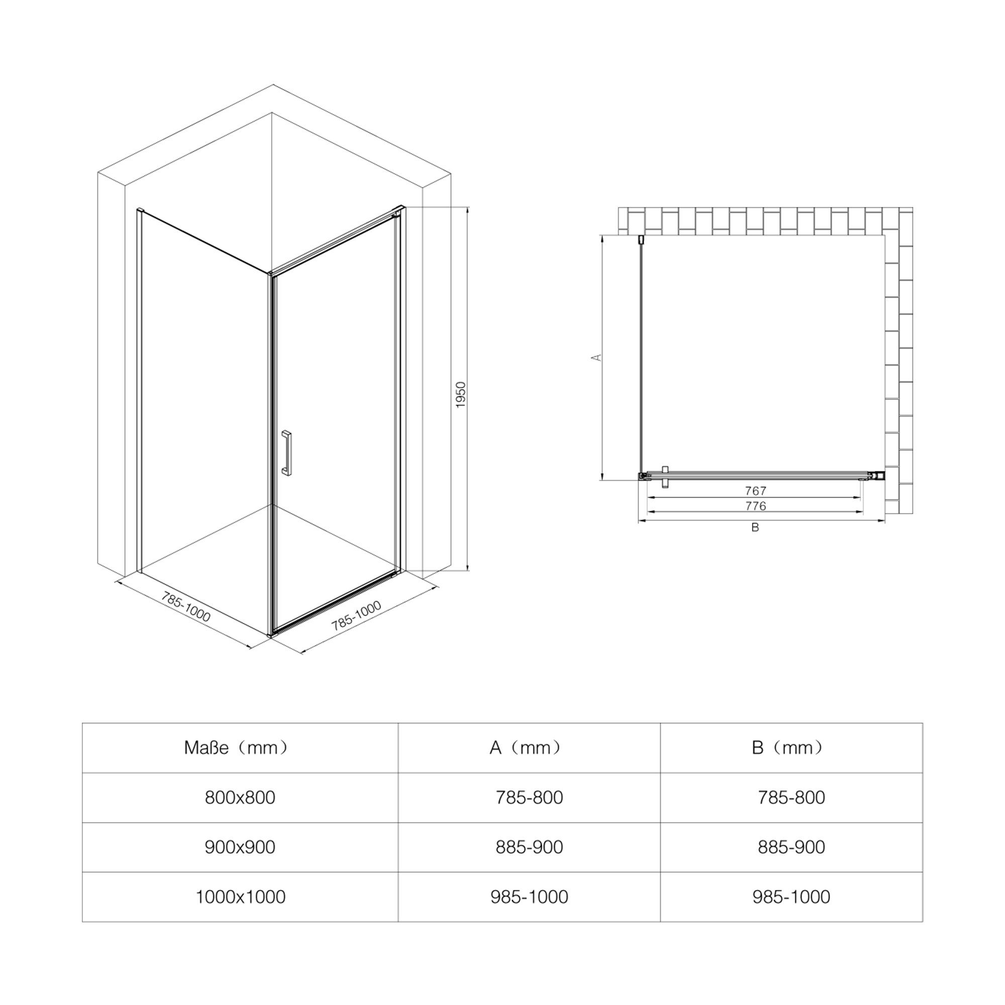 Doporro Eck-Duschkabine 90x90cm - Moderne Duschabtrennung
