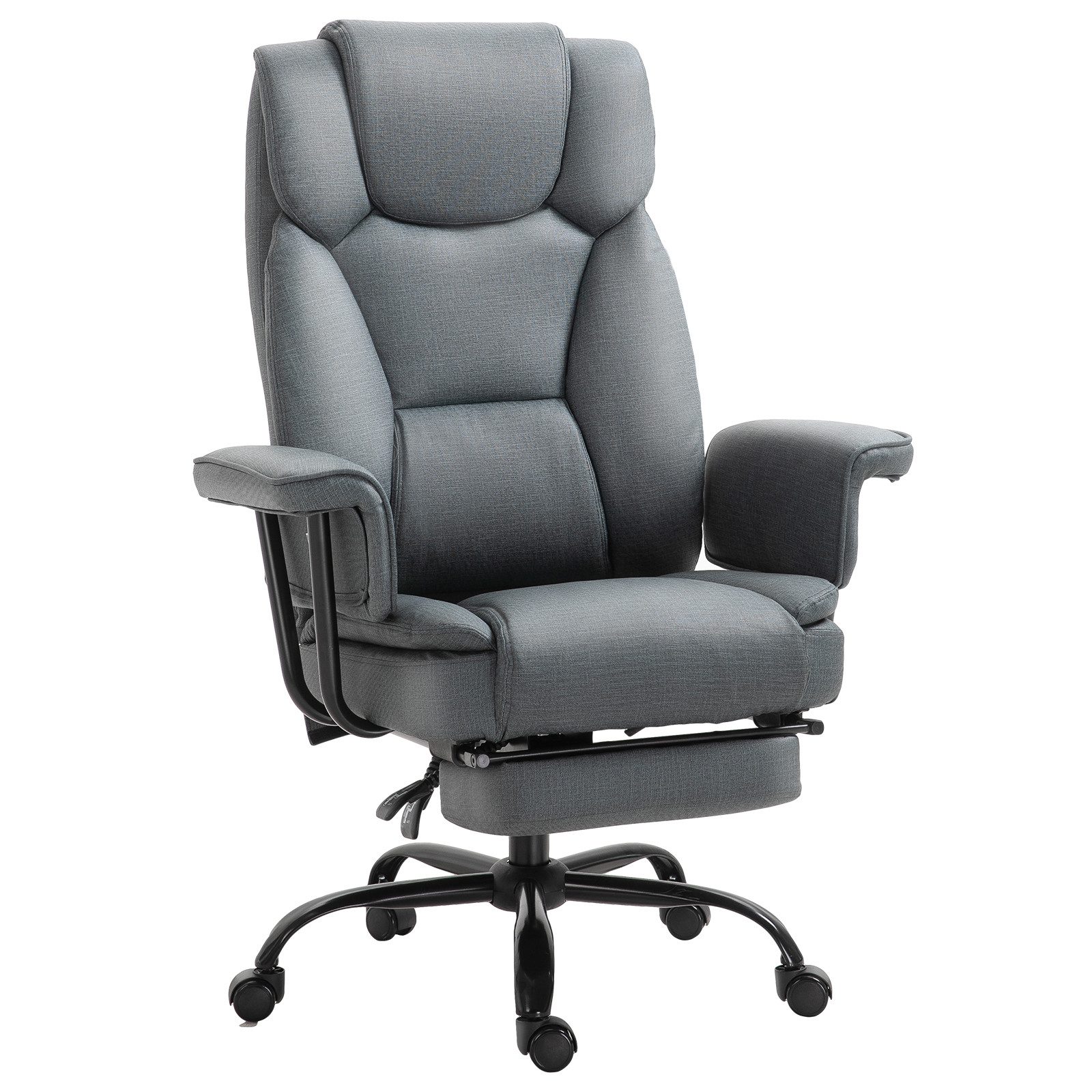 MC Star Bürostuhl mit Liegefunktion 150° klappbar ergonomischer Schreibtischstuhl (mit Kopfstütze höhenverstellbar bis 135kg Grau)