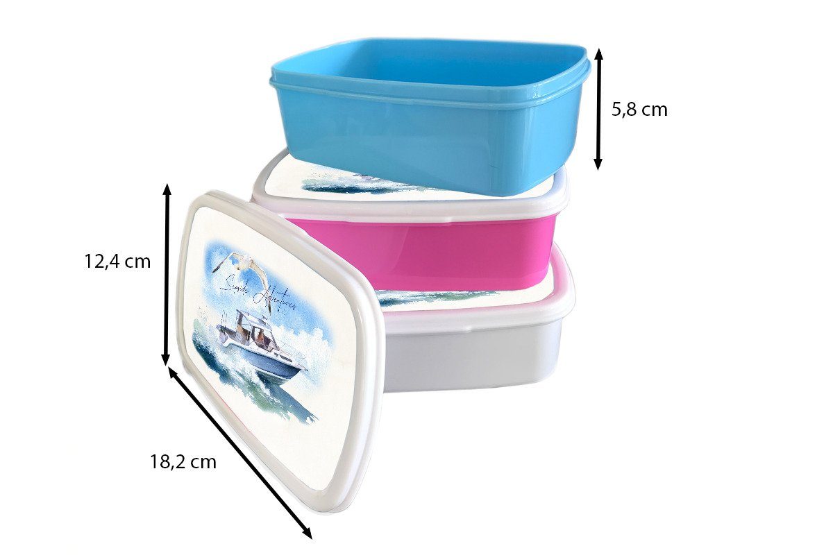 Brotbox Erwachsene, für Boot - Jungs und - Kunststoff, (2-tlg), und MuchoWow Lunchbox für weiß Aquarell, Kinder Brotdose, Vogel Mädchen
