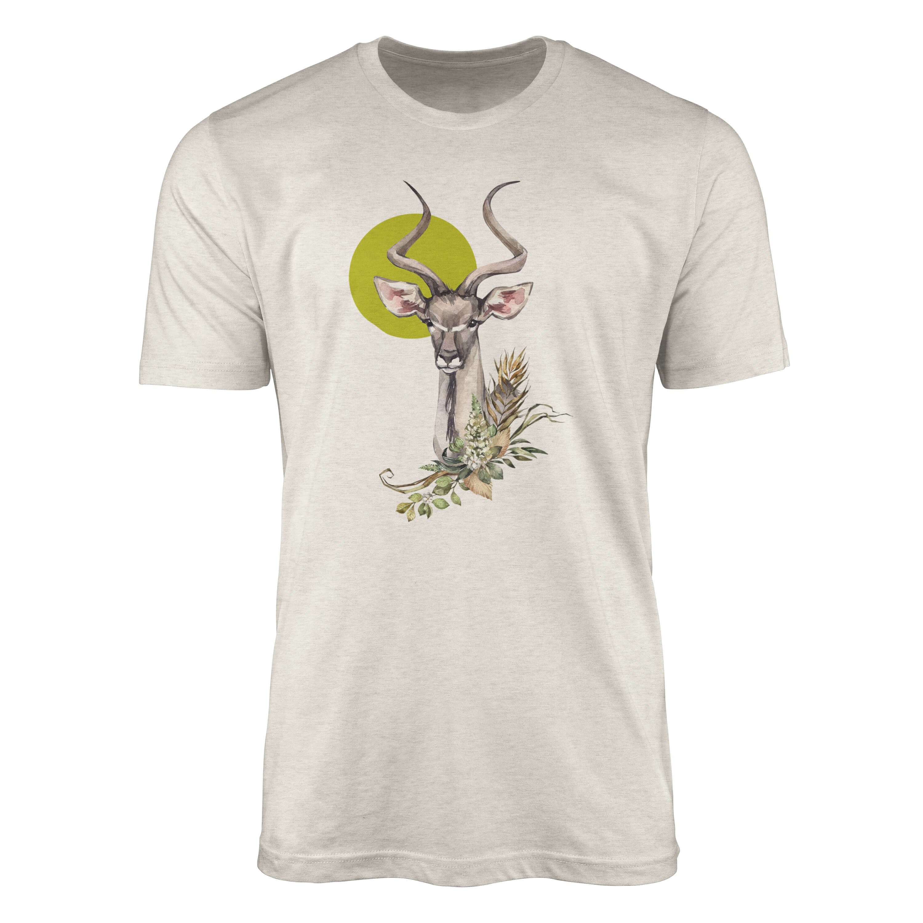 Echtes Produkt für ein beruhigendes Gefühl Sinus Art T-Shirt T-Shirt (1-tlg) ern 100% Nachhaltig Motiv Bio-Baumwolle aus gekämmte Shirt Ökomode Antilope Aquarell Herren