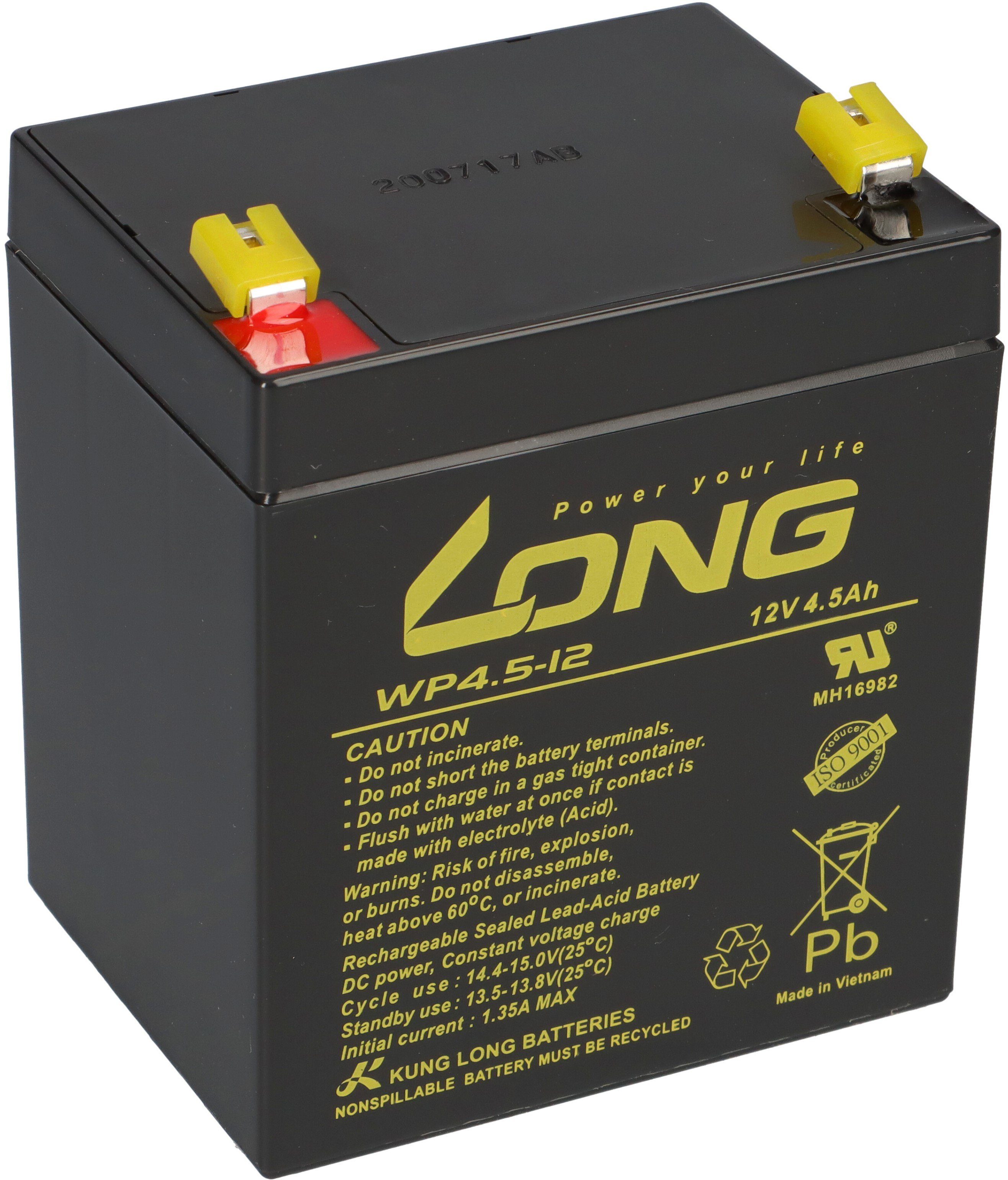 Kung Long 12V 4,5Ah kompatibel QP12-4 QP12-4.2 QP12-4.5 QP12-5 AGM VdS Bleiakkus