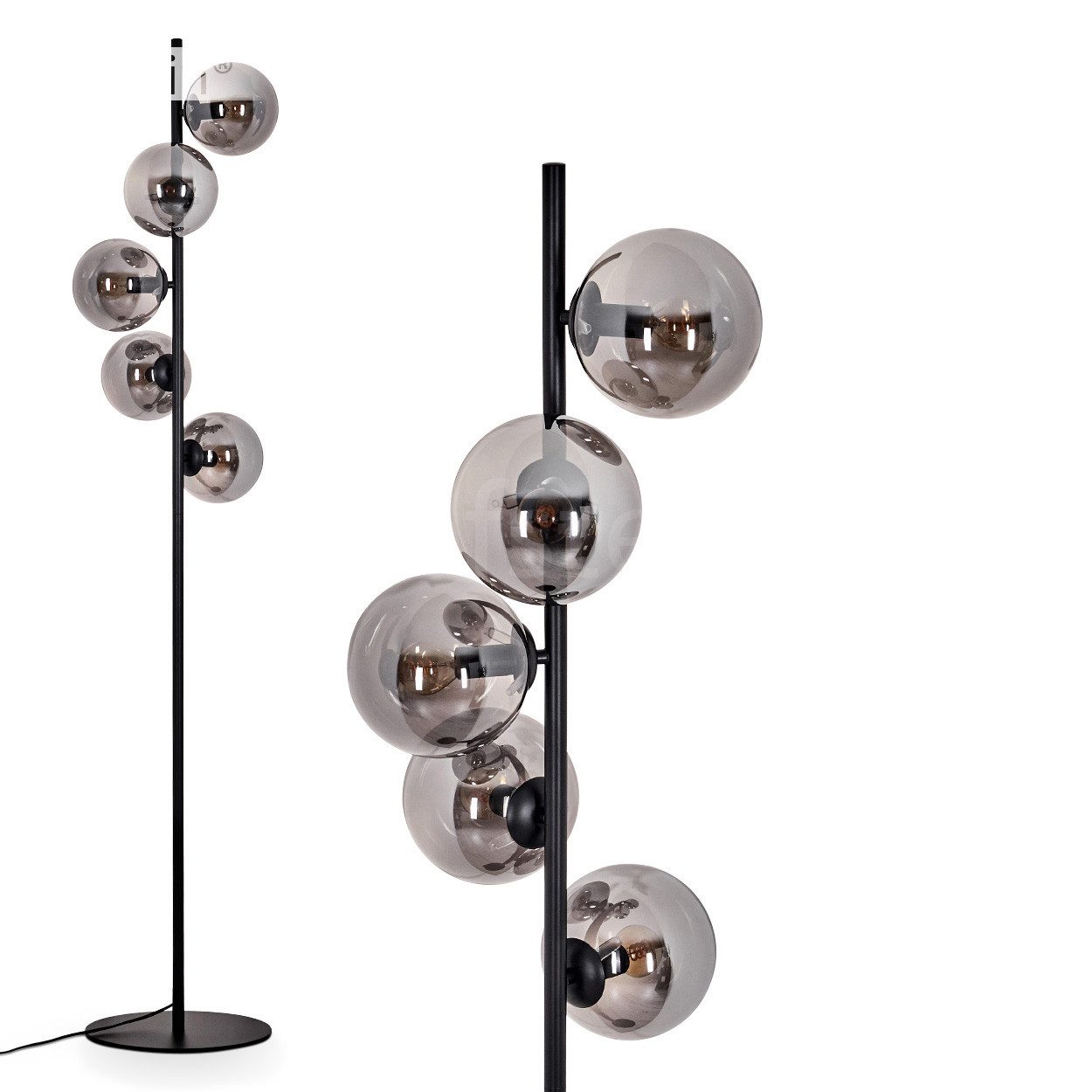 Stehlampe Stehlampe aus Metall/Glas in Schwarz/Rauchfarben
