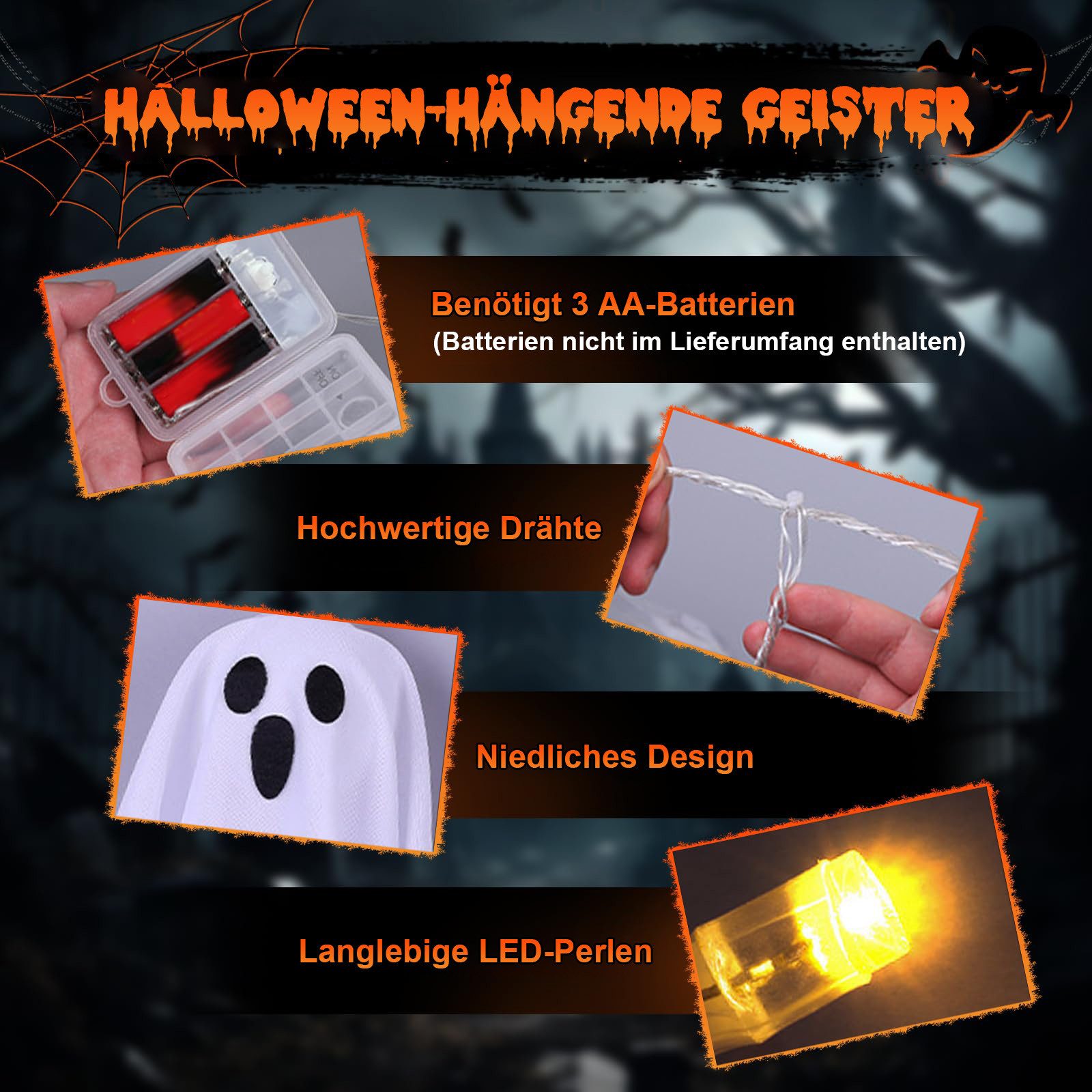 Jibenhome LED-Lichterkette LED Lichterkette Halloween Deko, 3m Geisterlicht günstig online kaufen