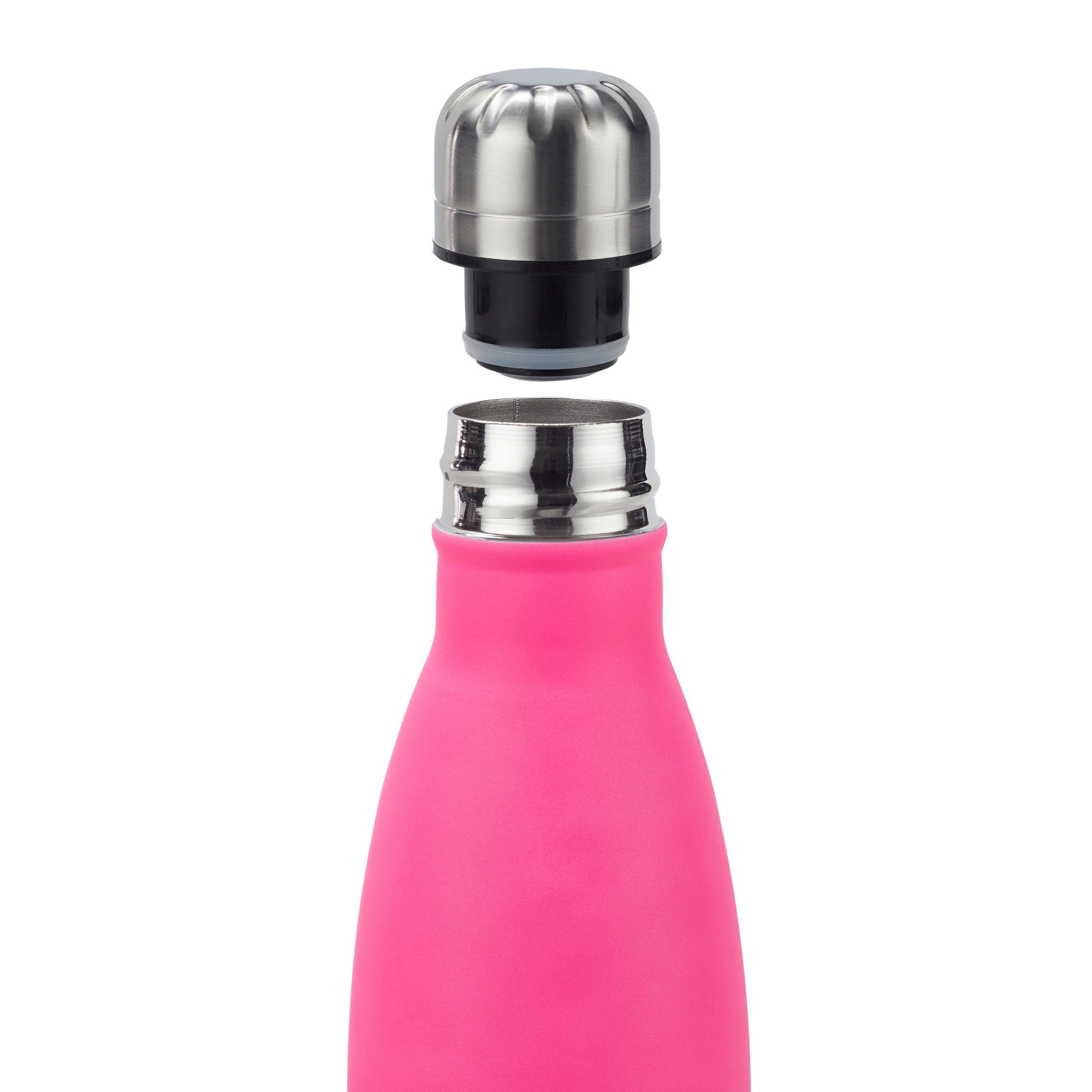 Pink Pink Trinkflasche Isolierflasche Silber relaxdays Edelstahl, Schwarz