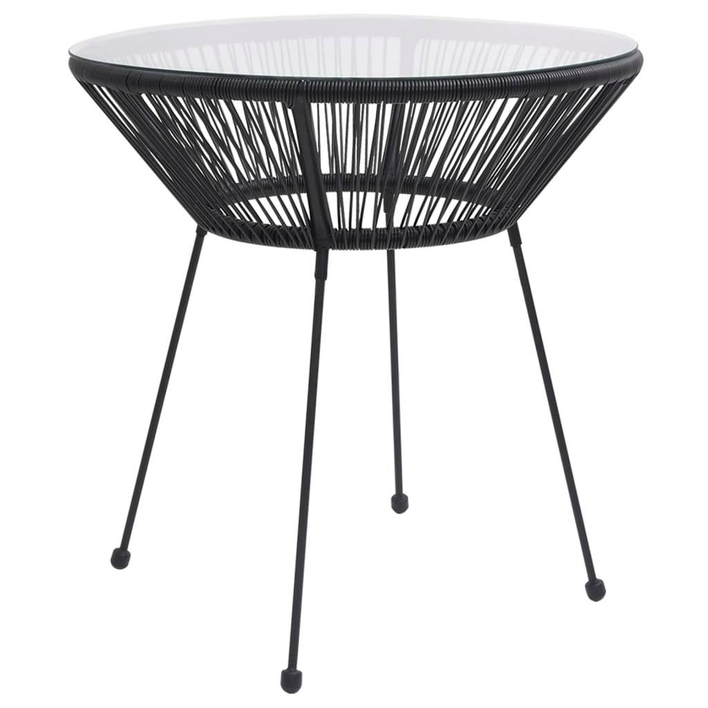 furnicato Gartentisch Garten-Esstisch Schwarz Ø70x74 cm Rattan und Glas