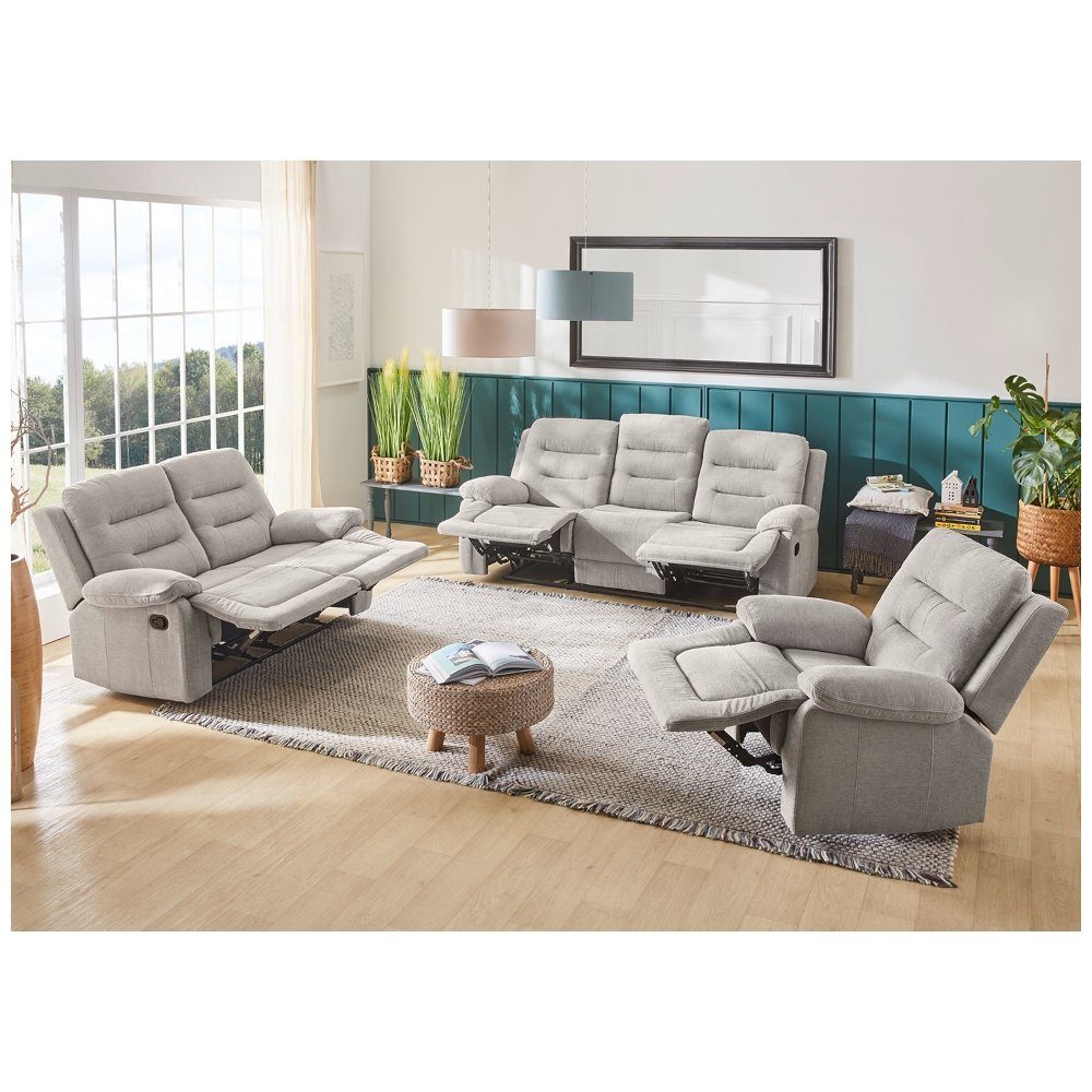 verstellbar TV Couchgarntiur in Sofa 2 Sessel grau Sitzer SYLT Couch Wohnlandschaft Procom