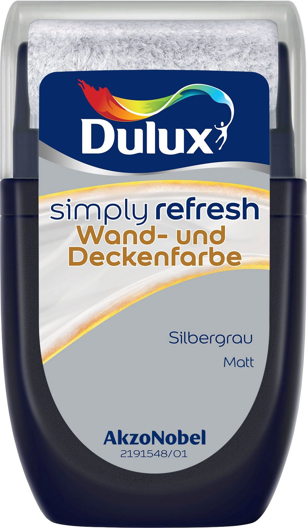 Dulux Wand- und Deckenfarbe Simply Refresh, Tester, matt, hochdeckend, 30 ml silbergrau