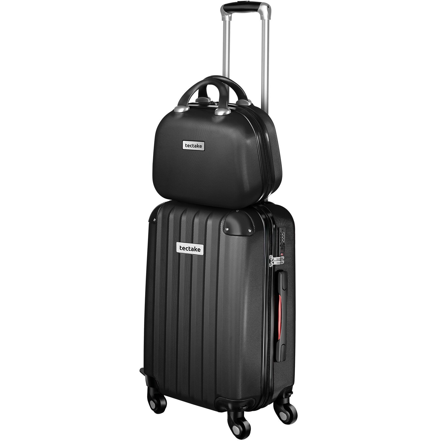 tectake Trolley Hartschalenkoffer-Set 19-teilig aus ABS-Kunststoff, Kofferwaage, 4 Rollen, TSA-Schloss, 360° drehbare, abnehmbare Rollen, mit Packwürfelset