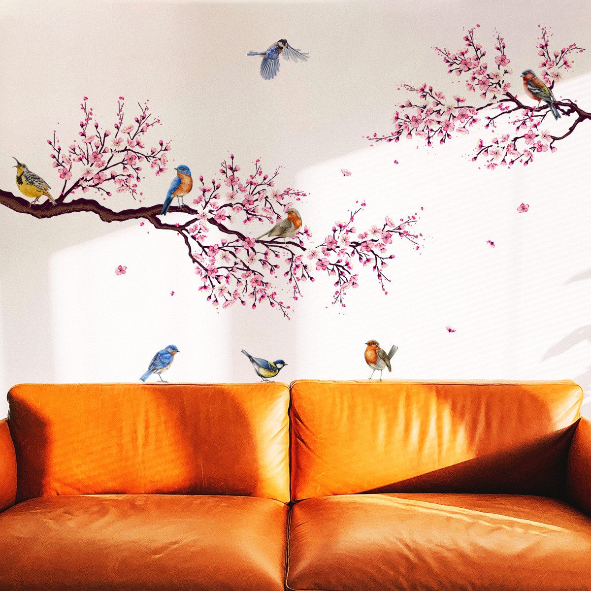 Zyronn Wandtattoo Hängende Rebe Blumen Wandaufkleber Blüten Blätter Vögel Wandsticker, Wohnzimmer Schlafzimmer Badezimmer Sofa Hintergrund Wanddeko