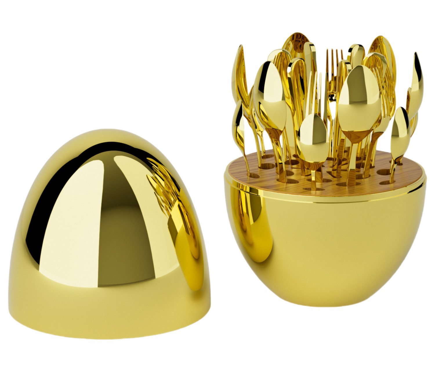 PFCTART Besteck-Set Kreatives Ei-Geschirrset 24 Stück Edelstahl Teelöffel Messer, 6 Personen, Besteck aus rostfreiem Stahl + eiförmige Aufbewahrungsbox aus Kunststoff, Ergonomisches Design, rostfrei und staubdicht, verschönert Ihre Küche