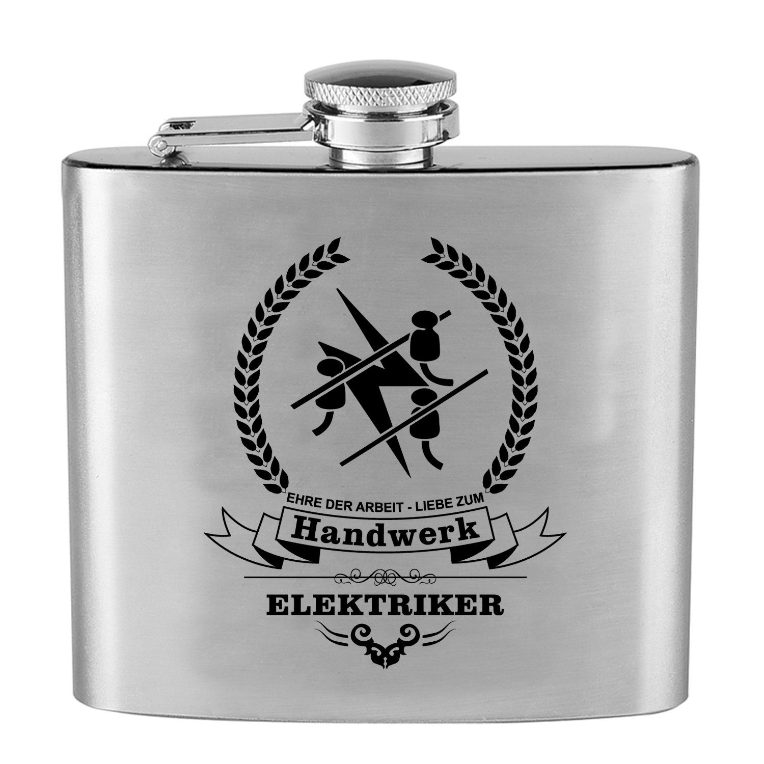 Lasernauten Flachmann Edelstahl Flachmann mit Gravur Elektriker Handwerk Zunft Trinkflasche, Edelstahl