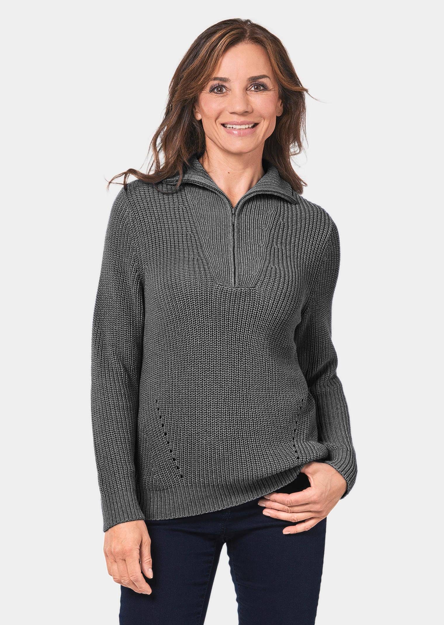 Strickpullover Kurzgröße: Sportiver Troyer mit Baumwollanteil