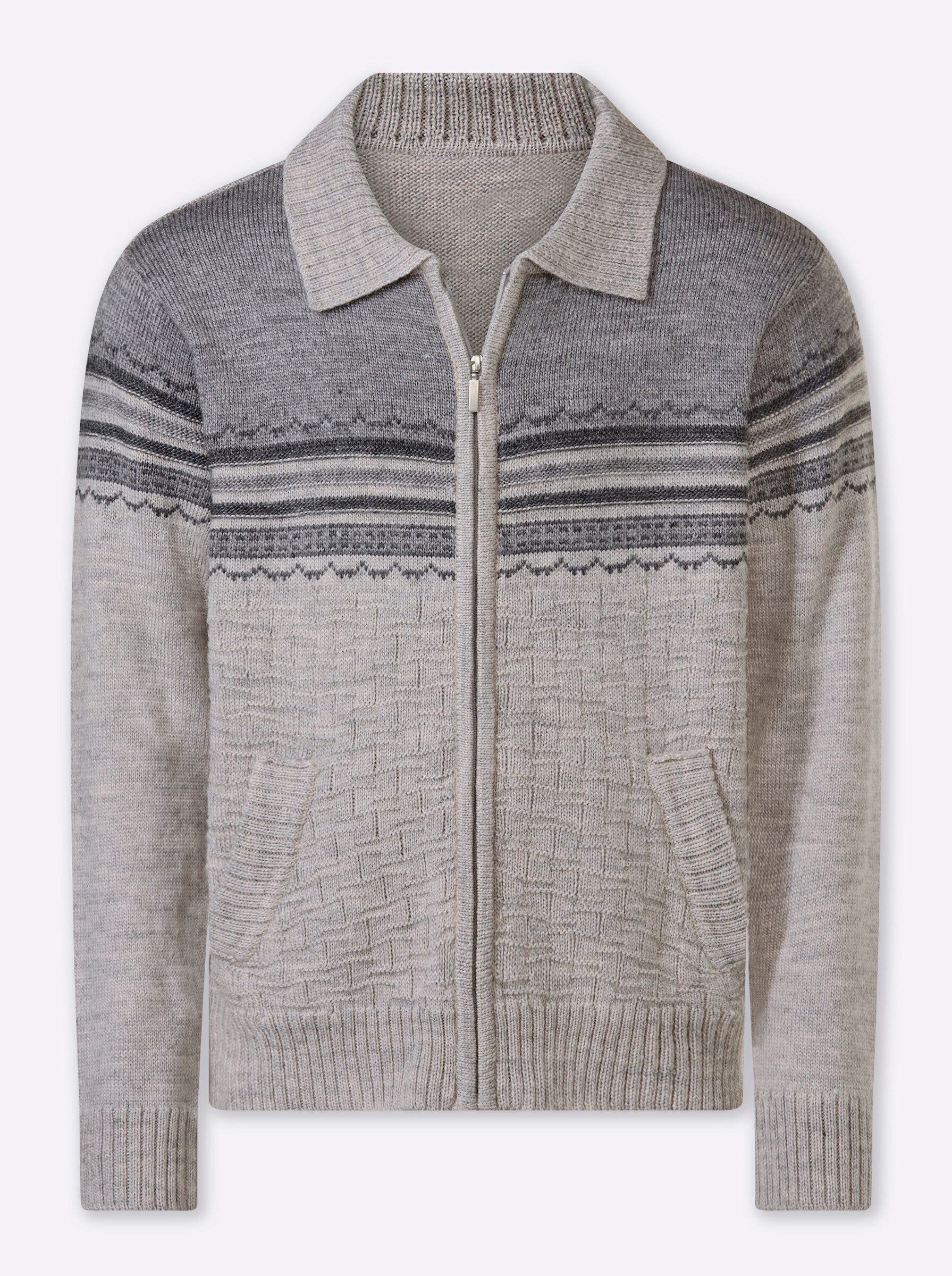 Witt Strickjacke Strickjacke Langarm Jacquard, Rippoptik