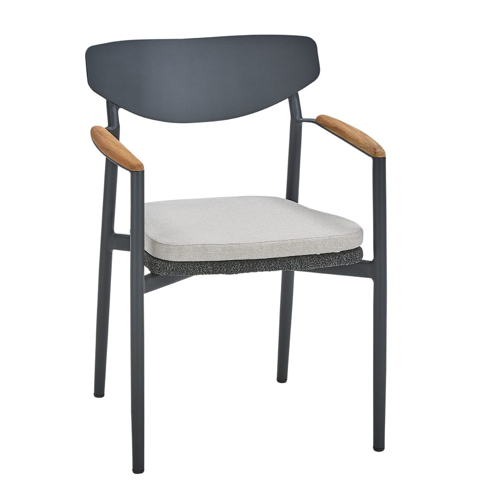 CASA DOMA Gartenstuhl Farini (Gestell Aluminium), inkl. Sitzkissen, Rope in Kreuzflechtung, Armlehnen aus Teakholz