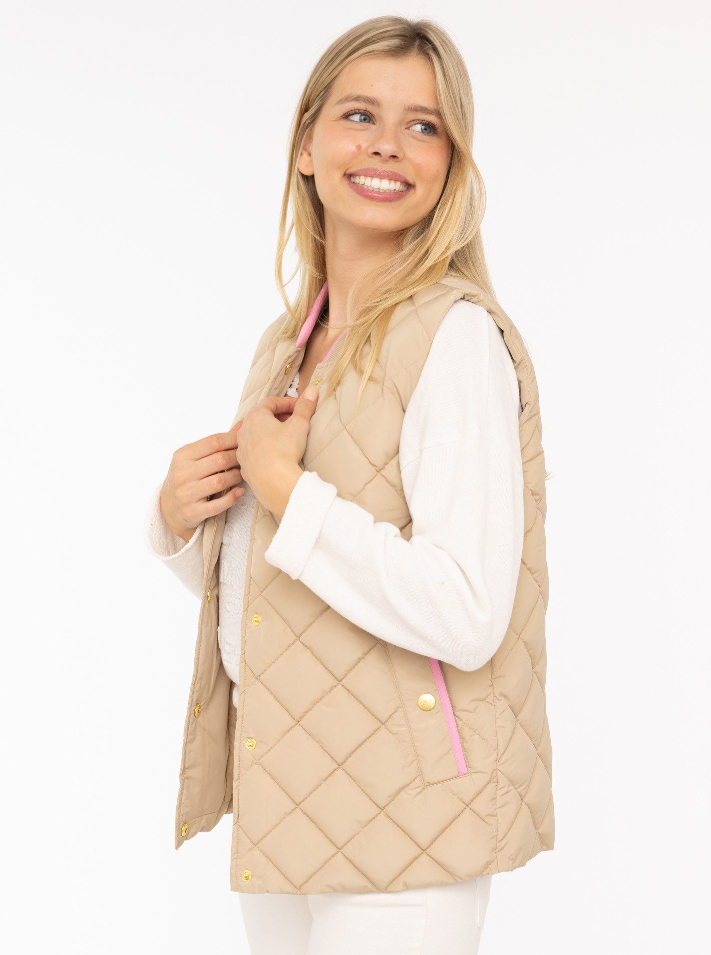 Zwillingsherz Steppweste "Classic Diamond" Knöpfe, Stehkragen, Eingriffstaschen, modisch, Kontrastdeteils