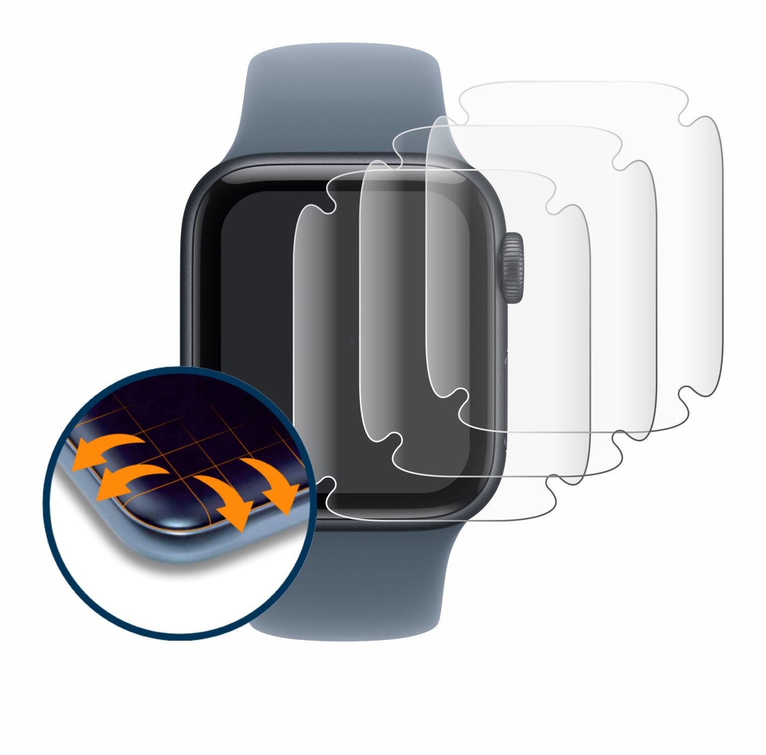Savvies Displayschutzfolie Fullscreen Schutzfolie für Apple Watch SE 3 (40 mm), 4 Stück, Displayschutz Folie Fullcover Klar Transparent