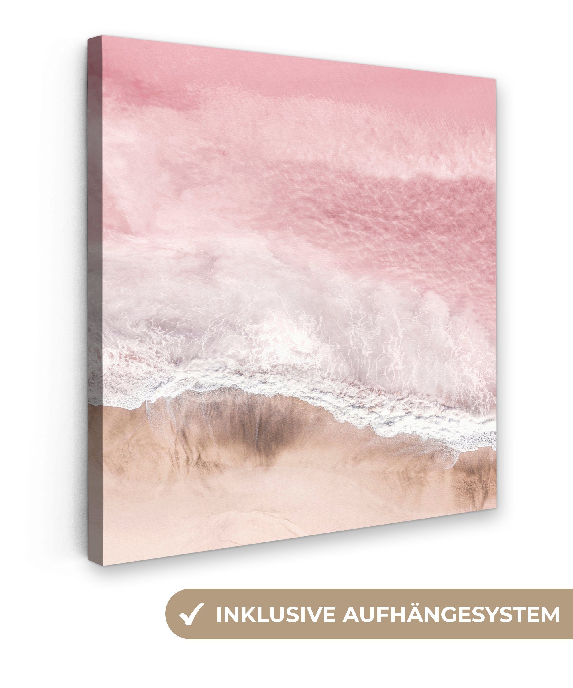 OneMillionCanvasses® Leinwandbild Meer - Strand Schlafzimmer, für Bilder 20x20 Leinwand - (1 Rosa - Wohnzimmer cm Natur, St)