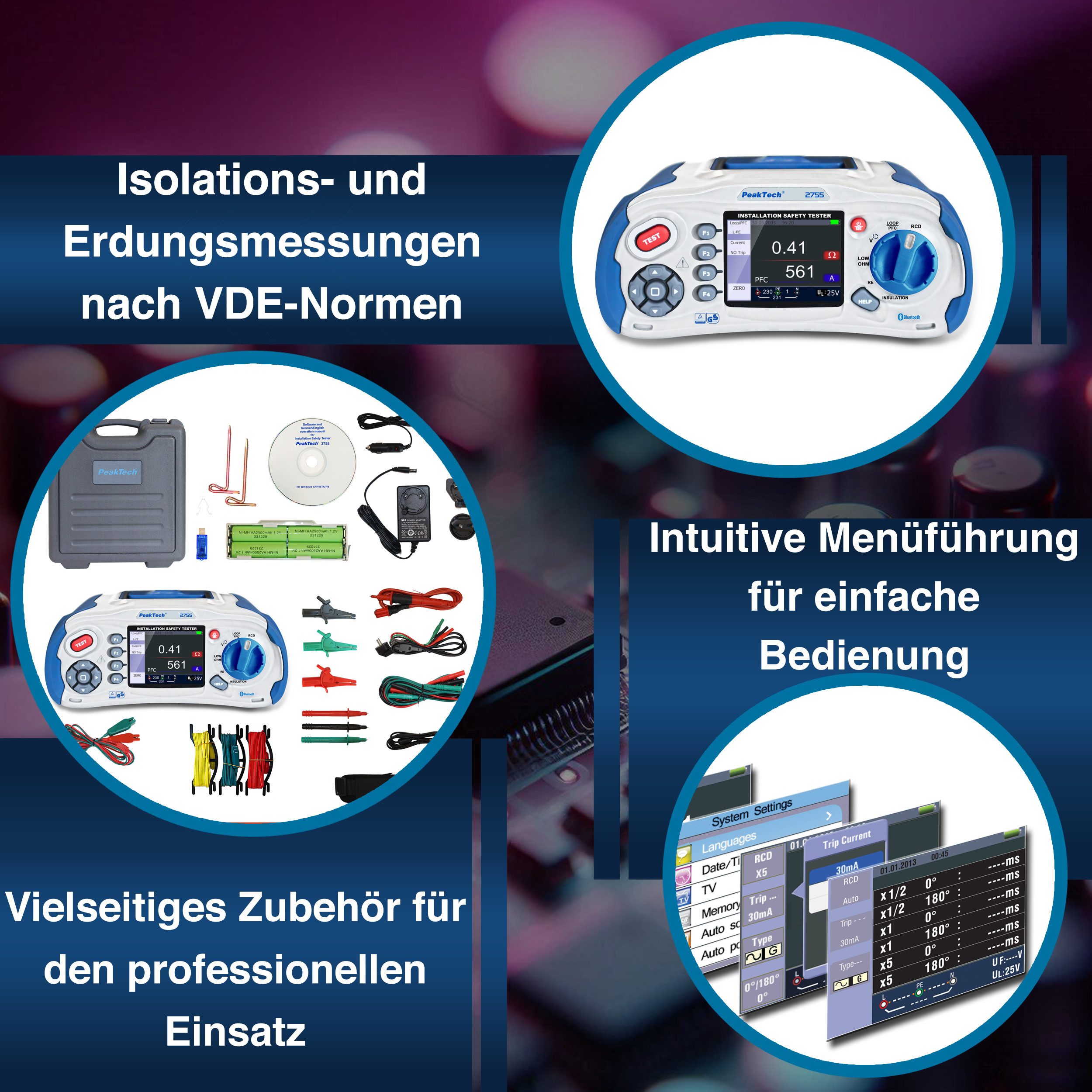 PeakTech Multimeter PeakTech P 2755: VDE 0100 Installationstester, (1 St)