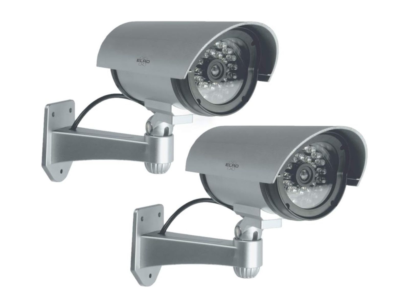 Elro Überwachungskamera Attrappe (Außenbereich, 2er Set Kamera mit blinkender LED für außen 25cm)
