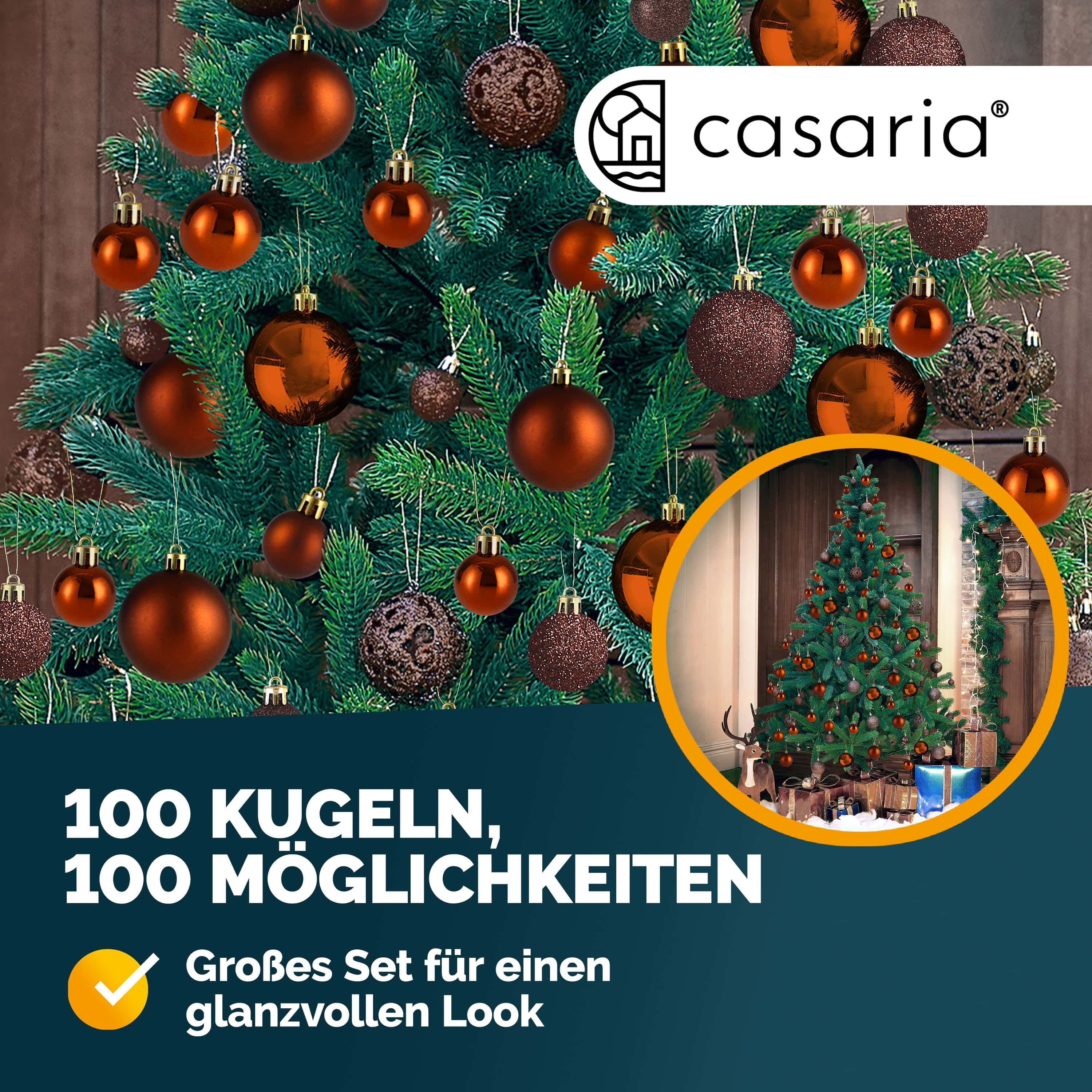Casaria Weihnachtsbaumkugel (100 St), Weihnachtskugeln 100er Set Weihnachtsdeko matt glänzend glitzer