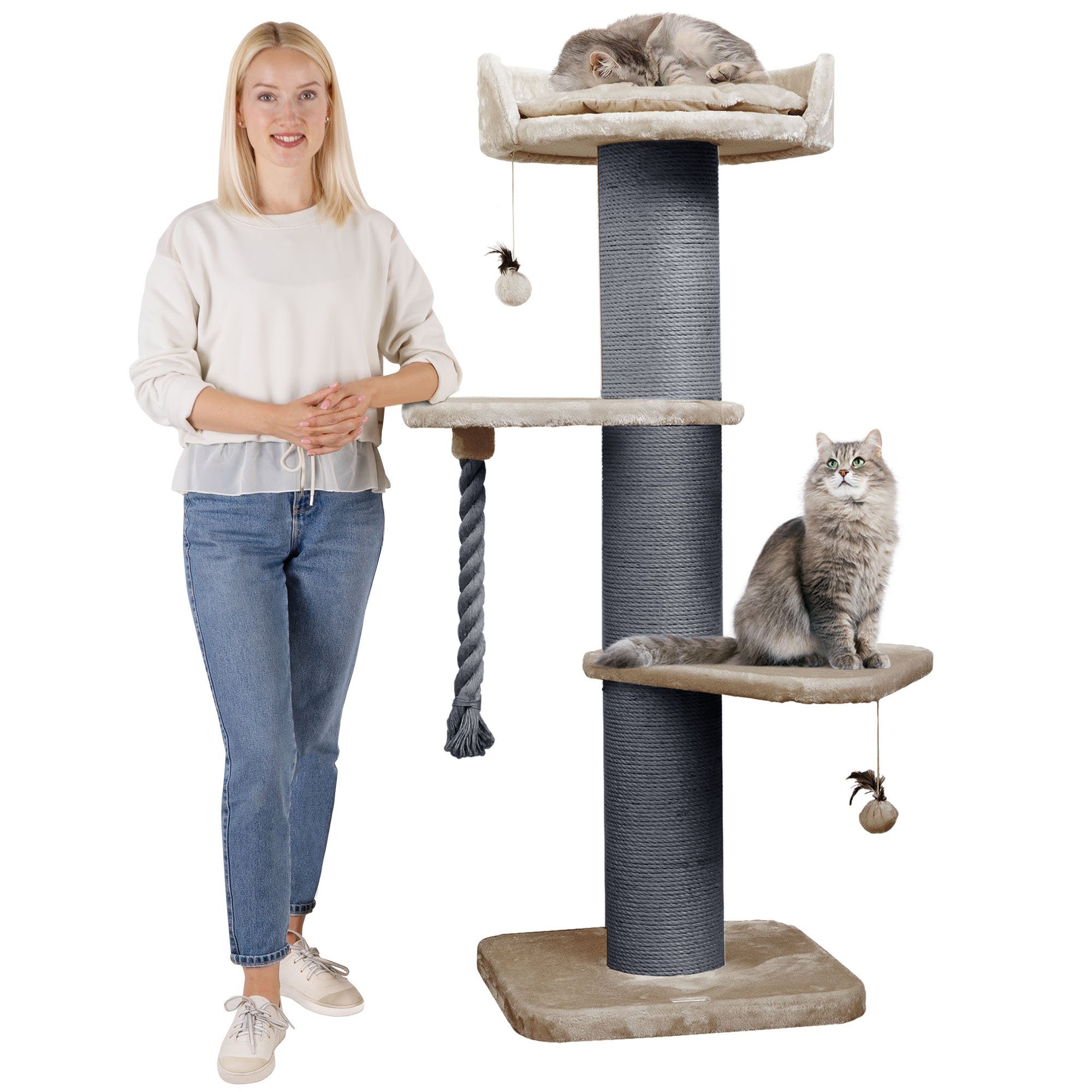 Happypet Kratzbaum FREDDY, Katzenbaum 'Freddy', Gesamthöhe 150 cm, mit Spielseil und Spielball