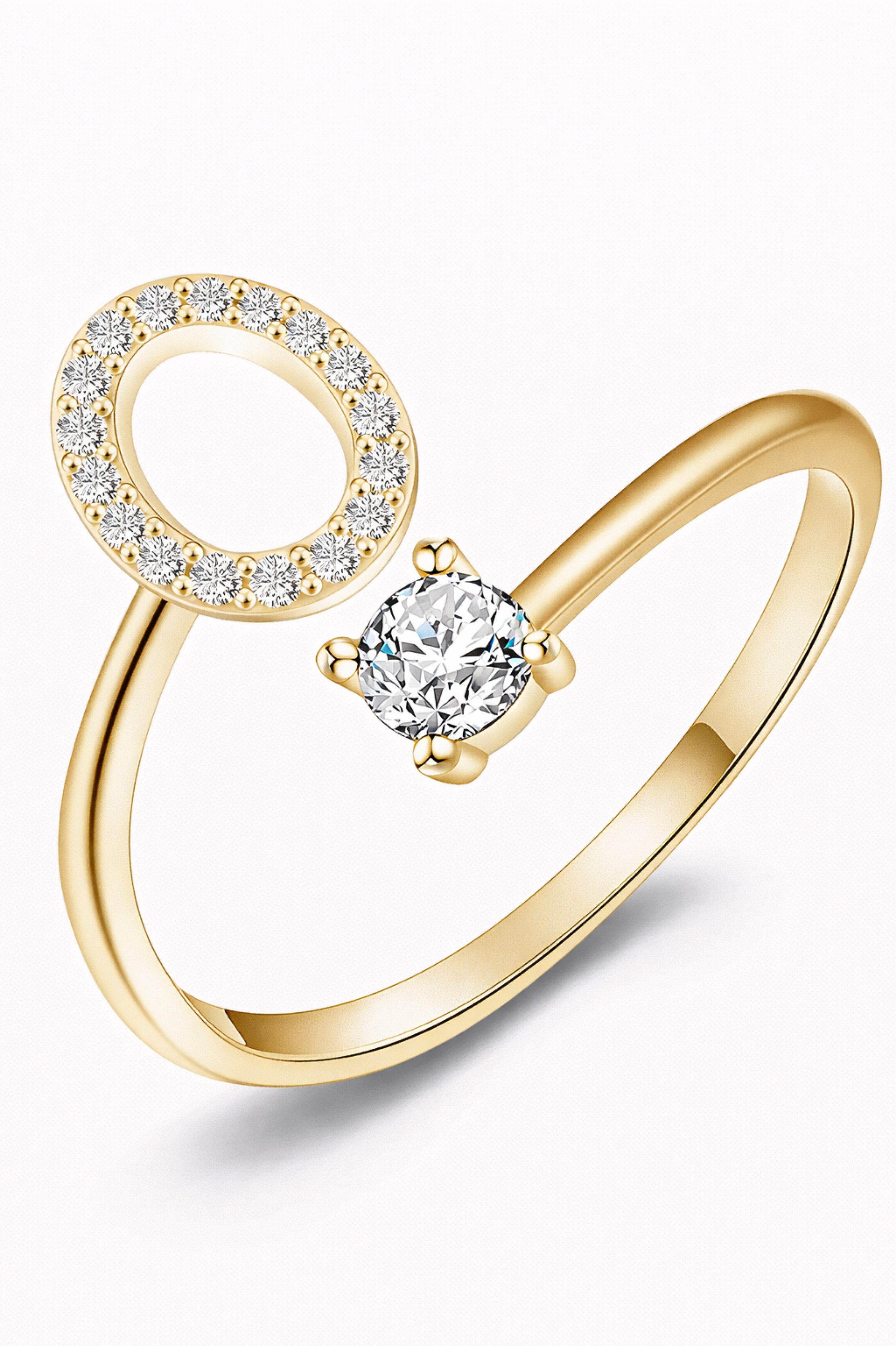 S&T Design Fingerring Buchstaben Ring Damen 14K Gold Vergoldet Silber Verstellbar Wasserfest (Goldring Geschenke für Frauen Freundin Mädchen Schmuck, 1-tlg., Buchstabenring), Damenring langlebigem Edelstahl Verstellbare Größe 50 - 60 Modeschmuck