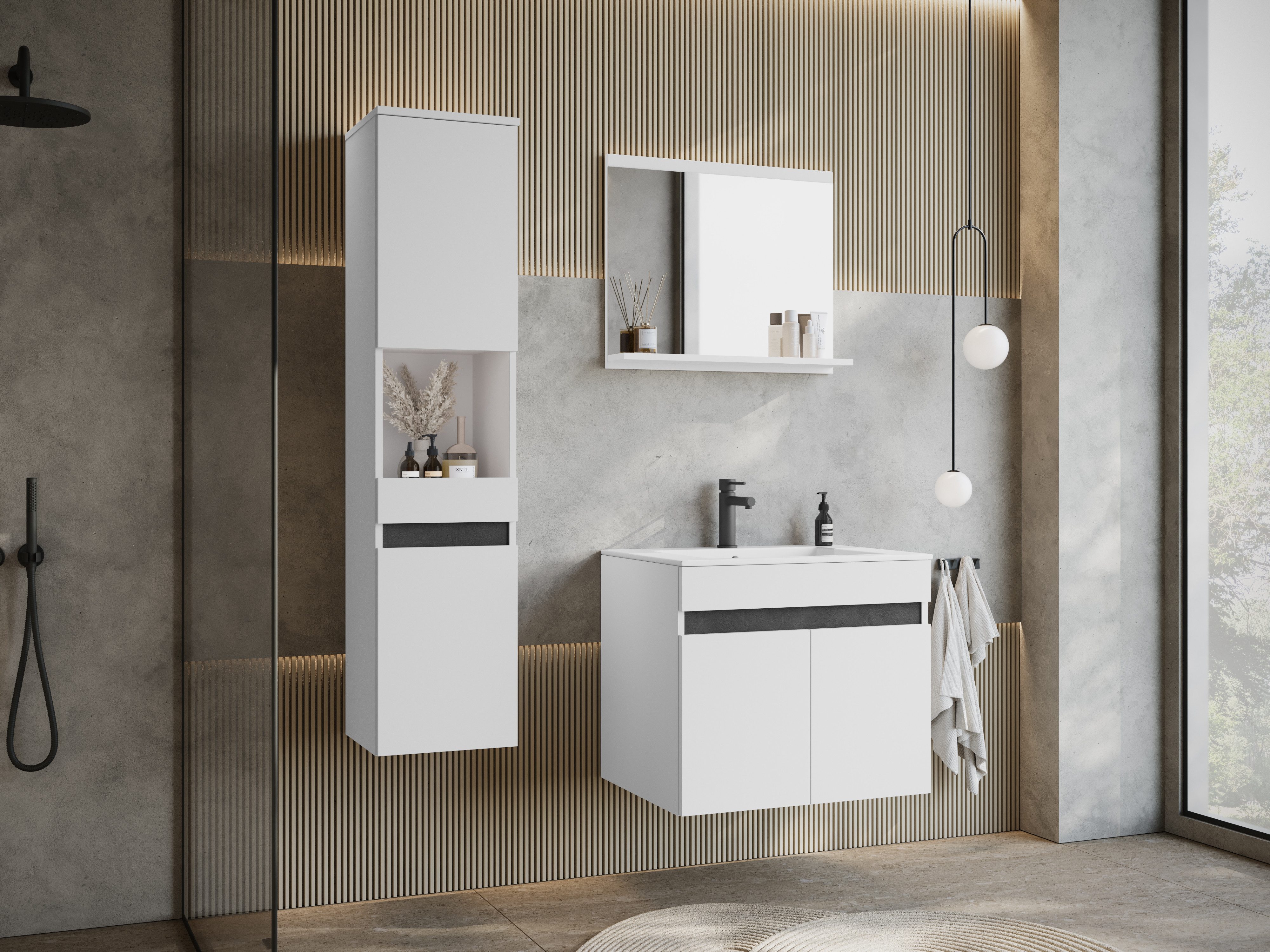 welltime Badmöbel-Set COIN, (Set, 3-St), grifflose Badmöbel-Set, 3 Dekorpla günstig online kaufen